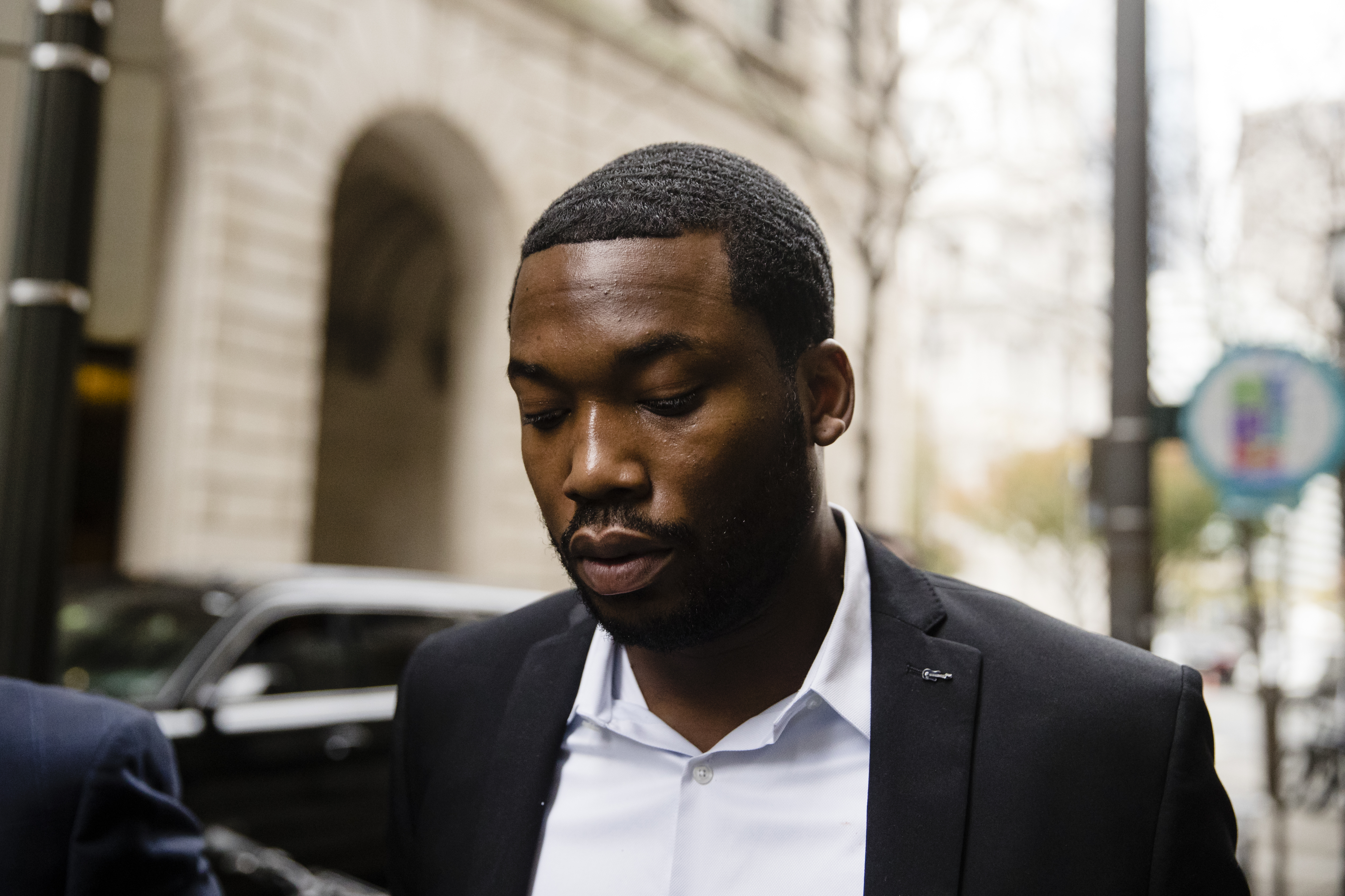 Rapper Meek Mill arrives at the criminal justice center in Philadelphia, Monday, Nov. 6, 2017. A Philadelphia judge has sentenced rapper Mill to two to four years in state prison for violating probation in a nearly decade-old gun and drug case. (AP Photo/Matt Rourke)
