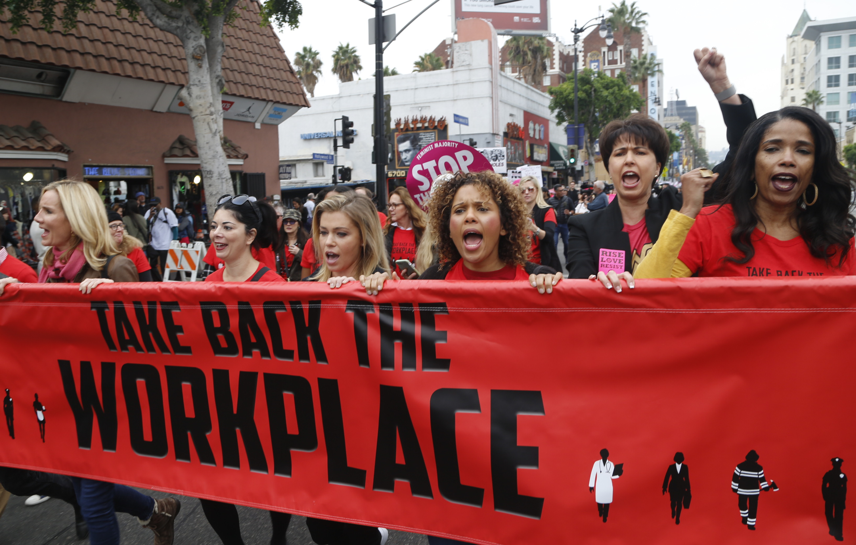 Participants march against sexual assault and harassment at the #MeToo March. CREDIT: AP Photo/Damian Dovarganes