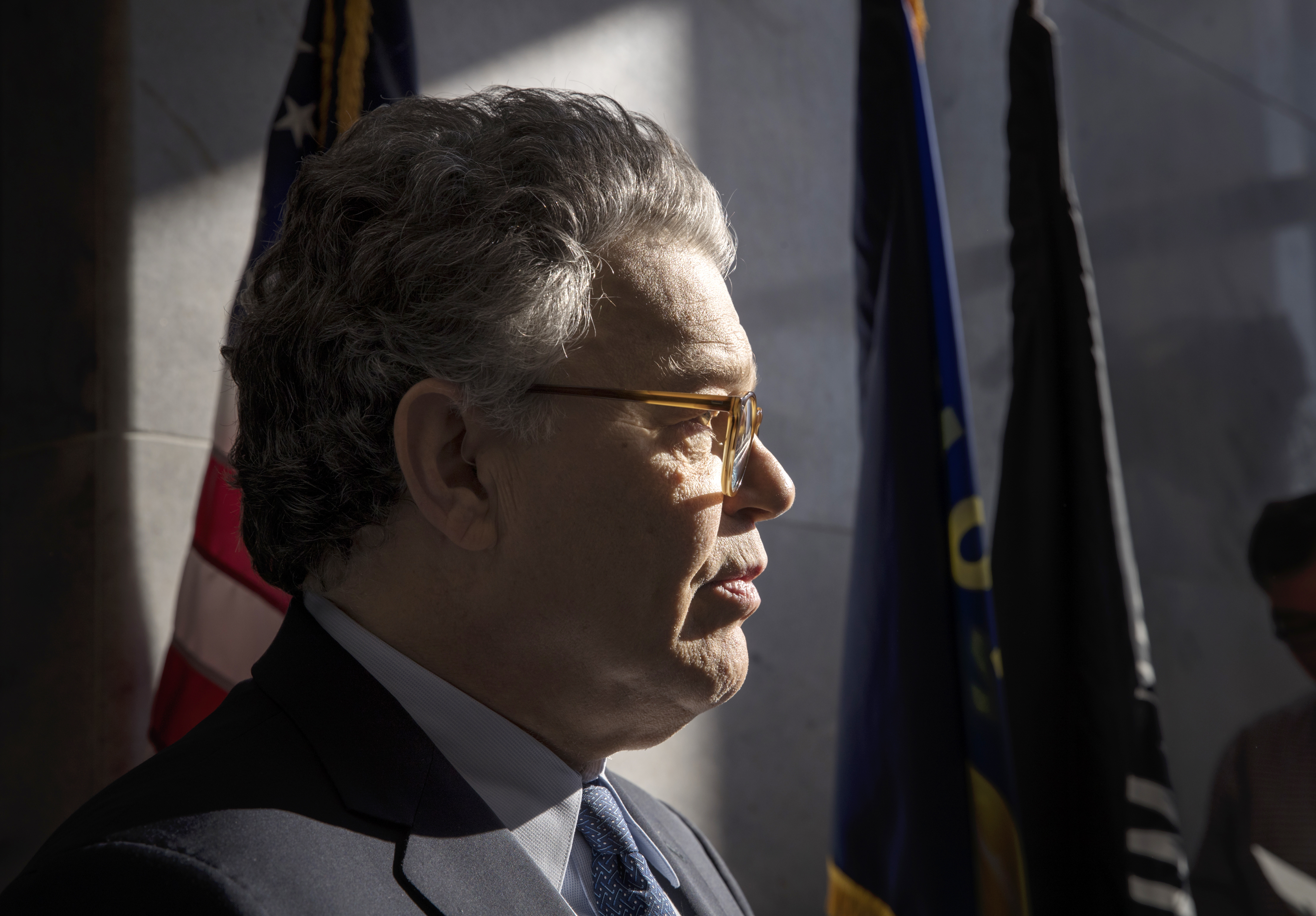Sen. Al Franken, D-Minn., talks to the media on Capitol Hill in Washington, Monday, Nov. 27, 2017. CREDIT: AP Photo/J. Scott Applewhite