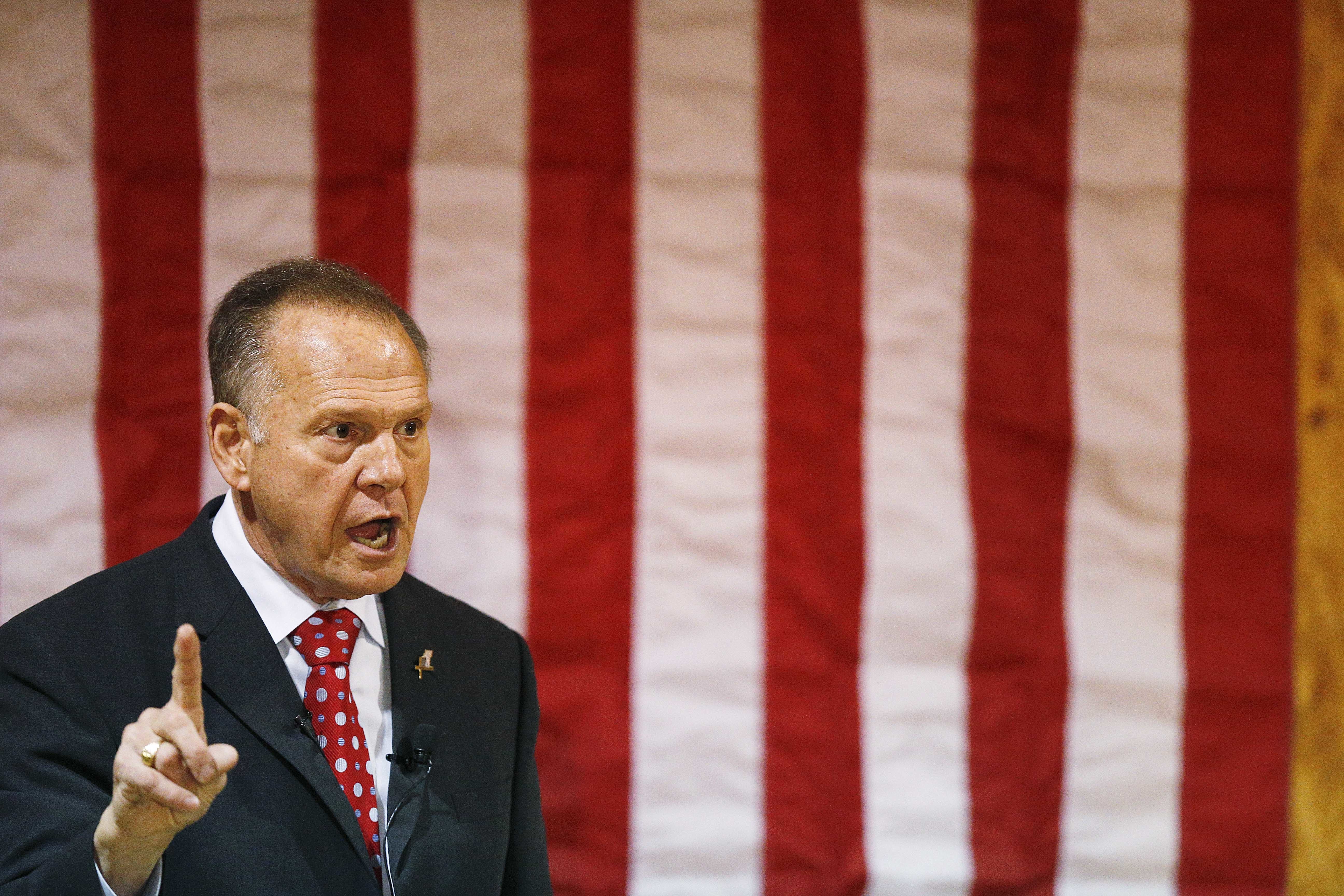 Former Alabama Chief Justice and U.S. Senate candidate Roy Moore speaks at a campaign rally, Thursday, Nov. 30, 2017 in Dora, Ala. CREDIT: AP Photo/Brynn Anderson