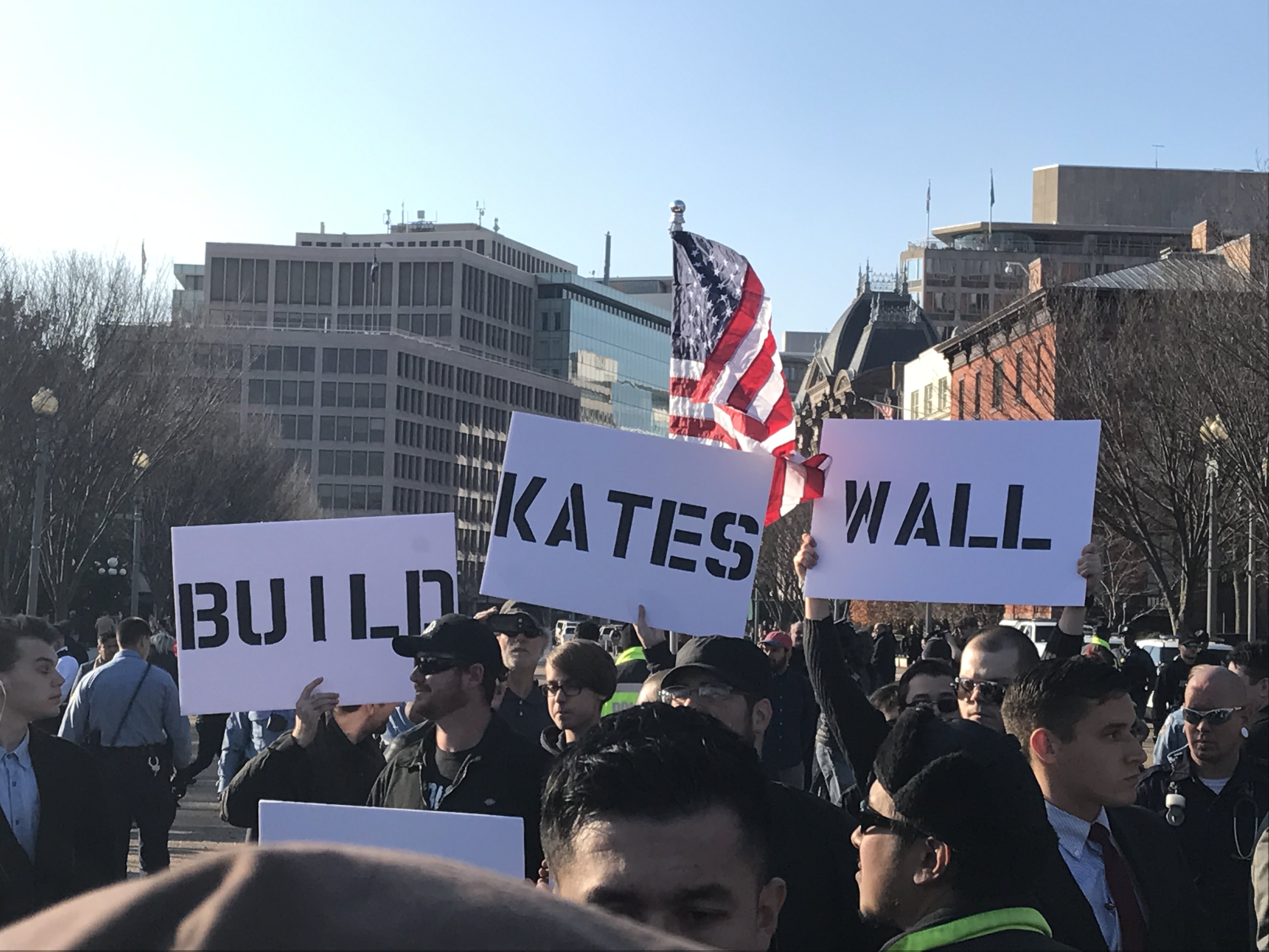The small crowd were protesting the recent decision in the Kate Steinle case (Photo Credit: Luke Barnes)