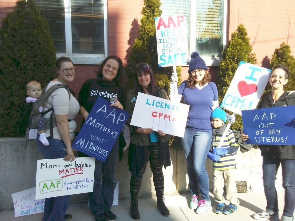 Illinois moms and midwives protest the Illinois Chapter of the Academy of Pediatric’s opposition to the Home Birth Safety Act. (Courtesy of Barbara Belcore-Walkden)