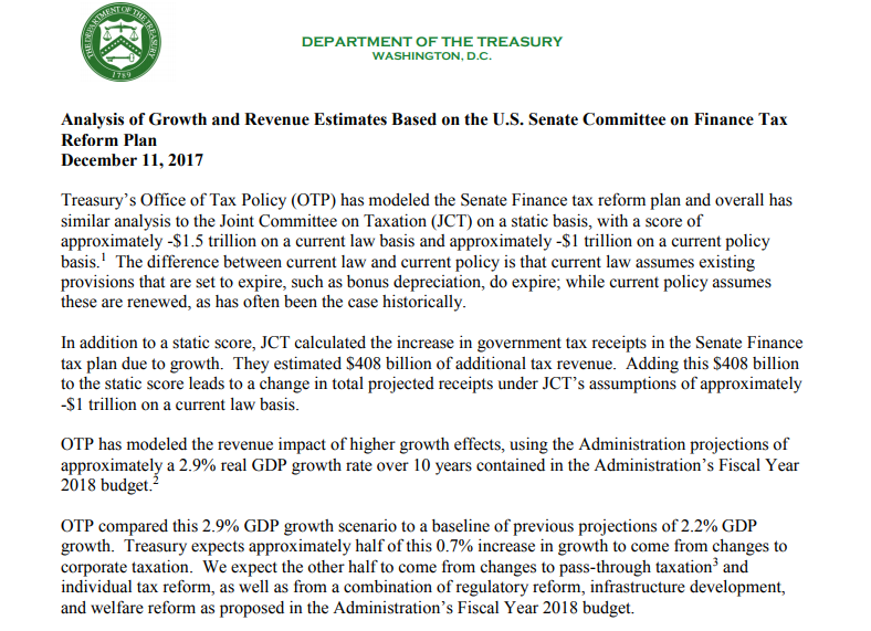 Screengrab of the Treasury Department tax analysis memo.