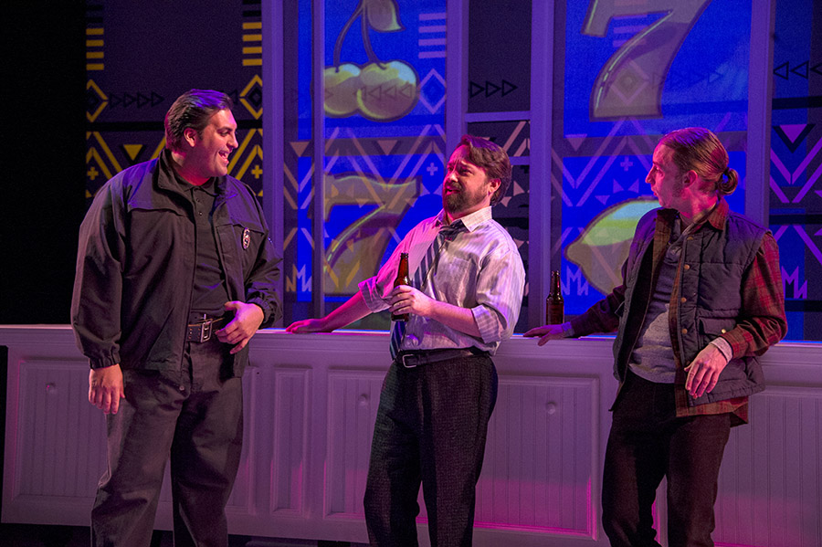 L to R) Jake Hart (Elias Boudinot/Watie), Michael Glenn (Samuel Worcester/Mitch) and Joseph Carlson (Andrew Jackson/Ben) in Sovereignty. CREDIT: C. Stanley Photography