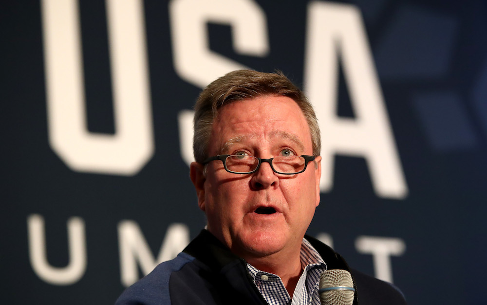 PARK CITY, UT - SEPTEMBER 25: USOC CEO Scott Blackmun addresses the media during the Team USA Media Summit ahead of the PyeongChang 2018 Olympic Winter Games on September 25, 2017 in Park City, Utah. (Photo by Maxx Wolfson/Getty Images)