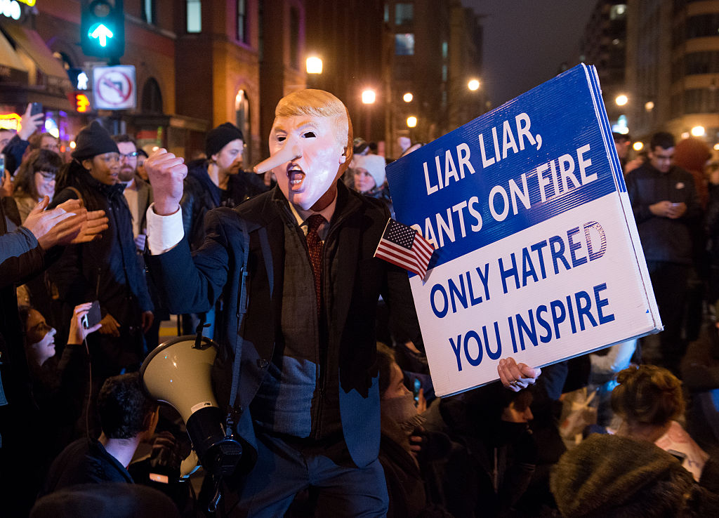 A rally to protest Donald Trump's Inauguration on January 20, 2017 in Washington, DC. CREDIT: Noam Galai/WireImage via Getty Images
