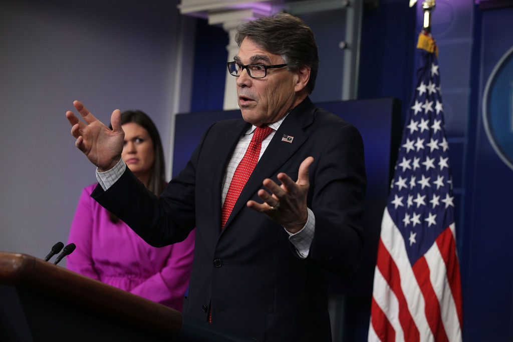 U.S. Secretary of Energy Rick Perry speaks during a White House press briefing. CREDIT: Alex Wong/Getty Images