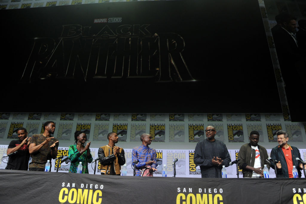 Director Ryan Coogler and some of the "Black Panther" cast at Comic-Con, July 2017. CREDIT: Albert L. Ortega/Getty Images
