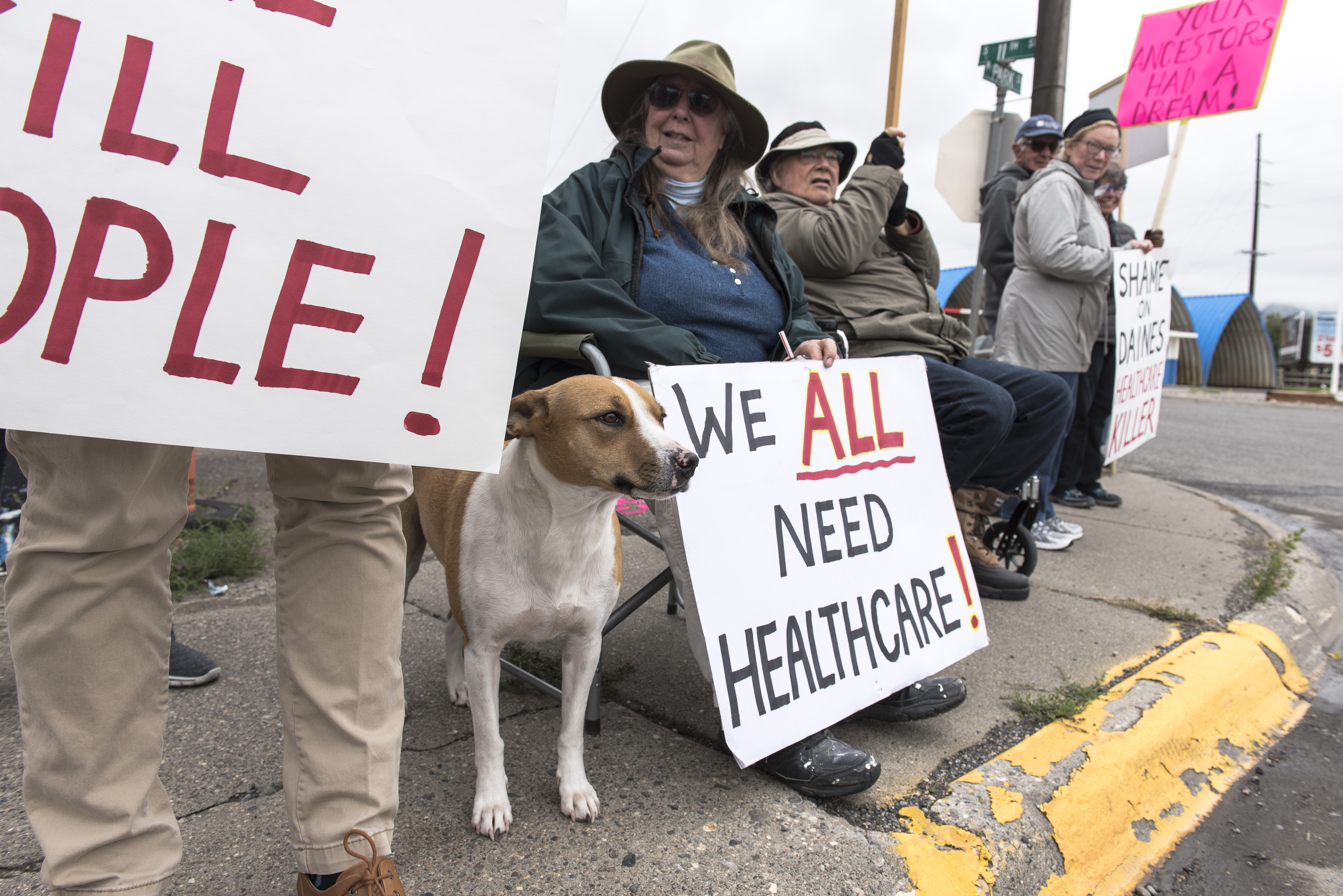 LIVINGSTON, MT - SEPTEMBER 23: Protesters hold a small peaceful demonstration in support of health care on September 23, 2017 in Livingston, Montana. The state of Montana expanded Medicaid under the Affordable Care Act. (Photo by William Campbell-Corbis via Getty Images)