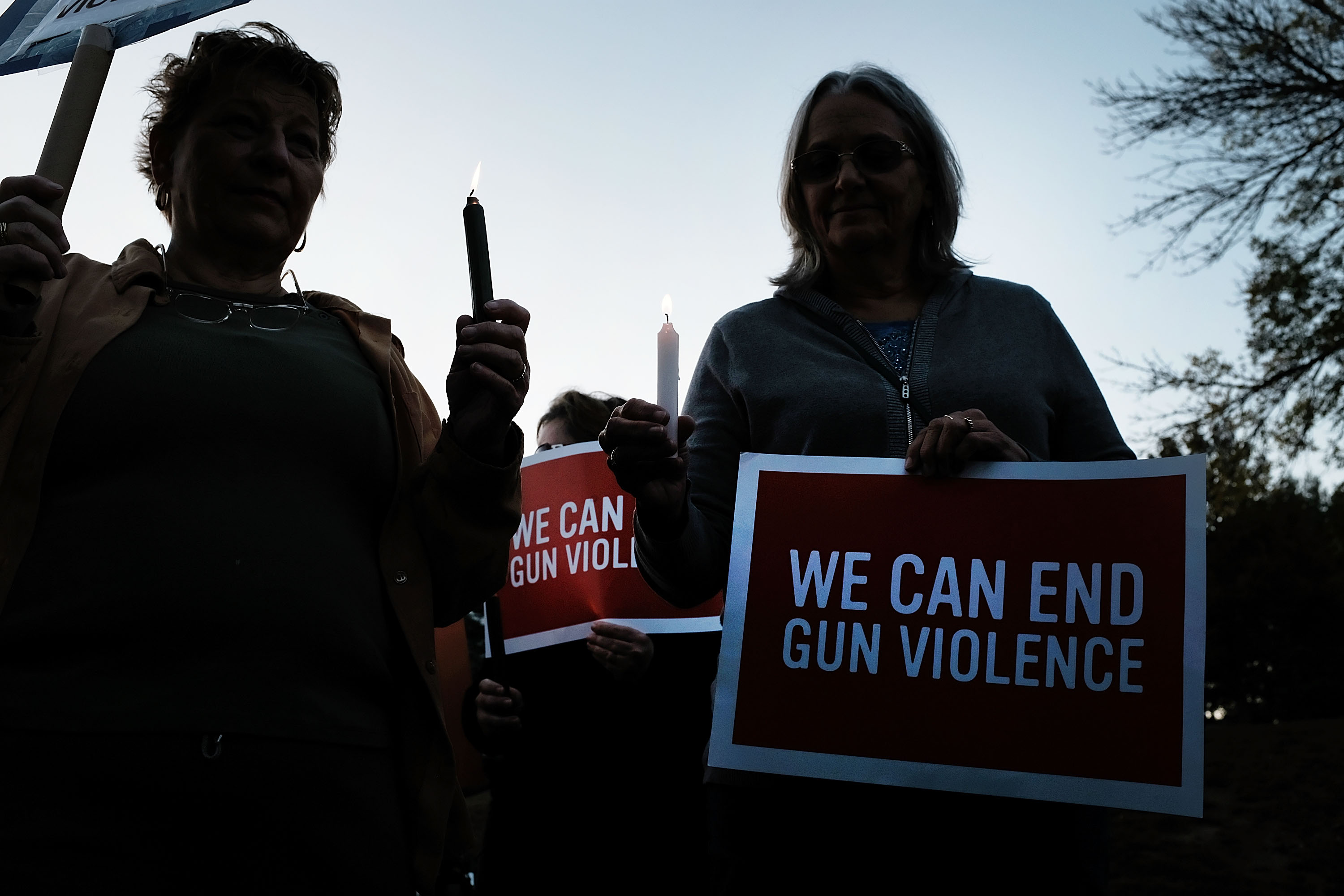 Dozens of people attend a vigil remembering the 58 people killed in Sunday's shooting in Las Vegas and calling for action against guns on October 4, 2017 in Newtown, Connecticut. CREDIT: Photo by Spencer Platt/Getty Images