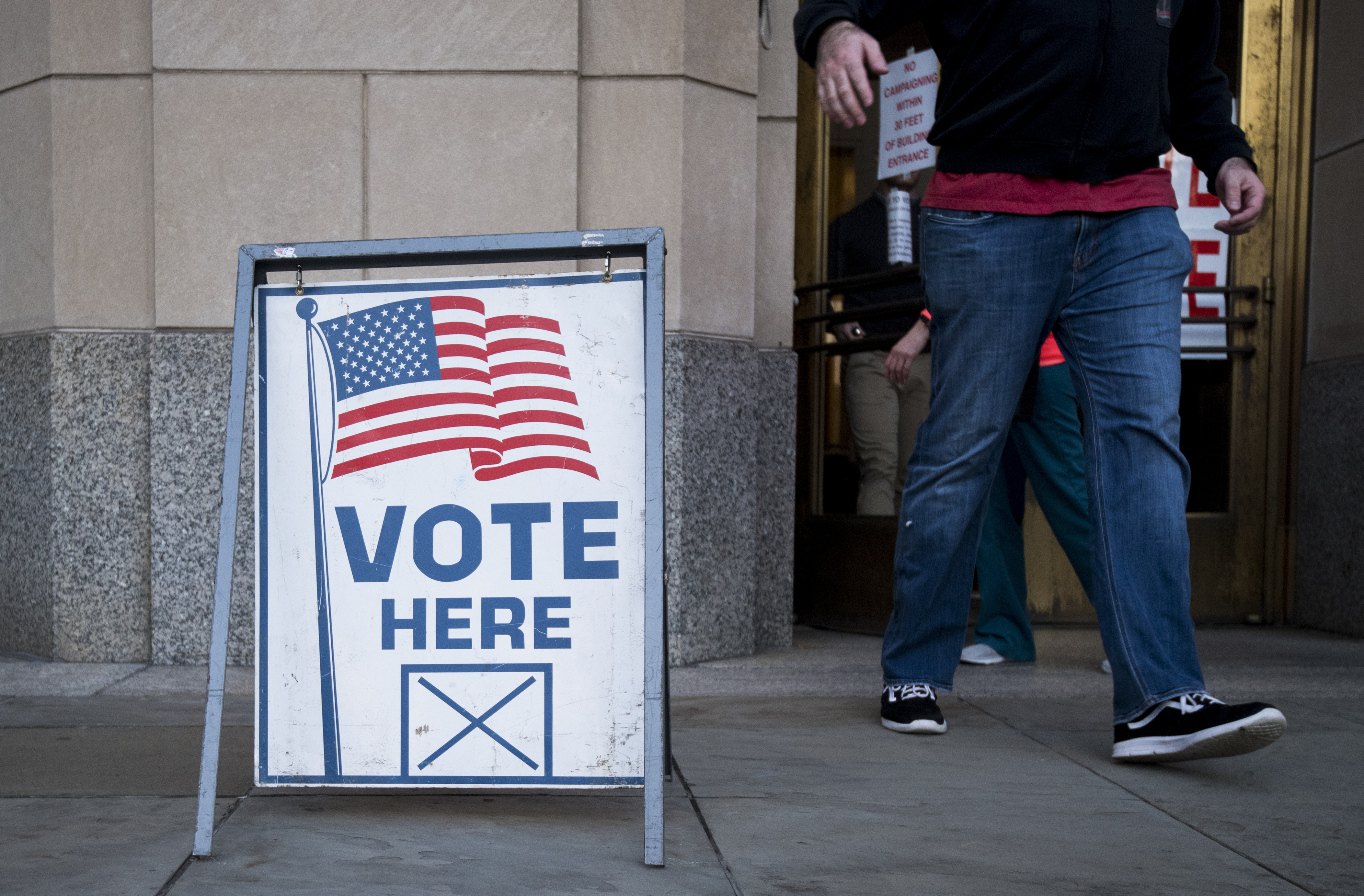 Voters exit the polling station at the Jefferson County Courthouse in Birmingham, Alabama (Photo By Bill Clark/CQ Roll Call)