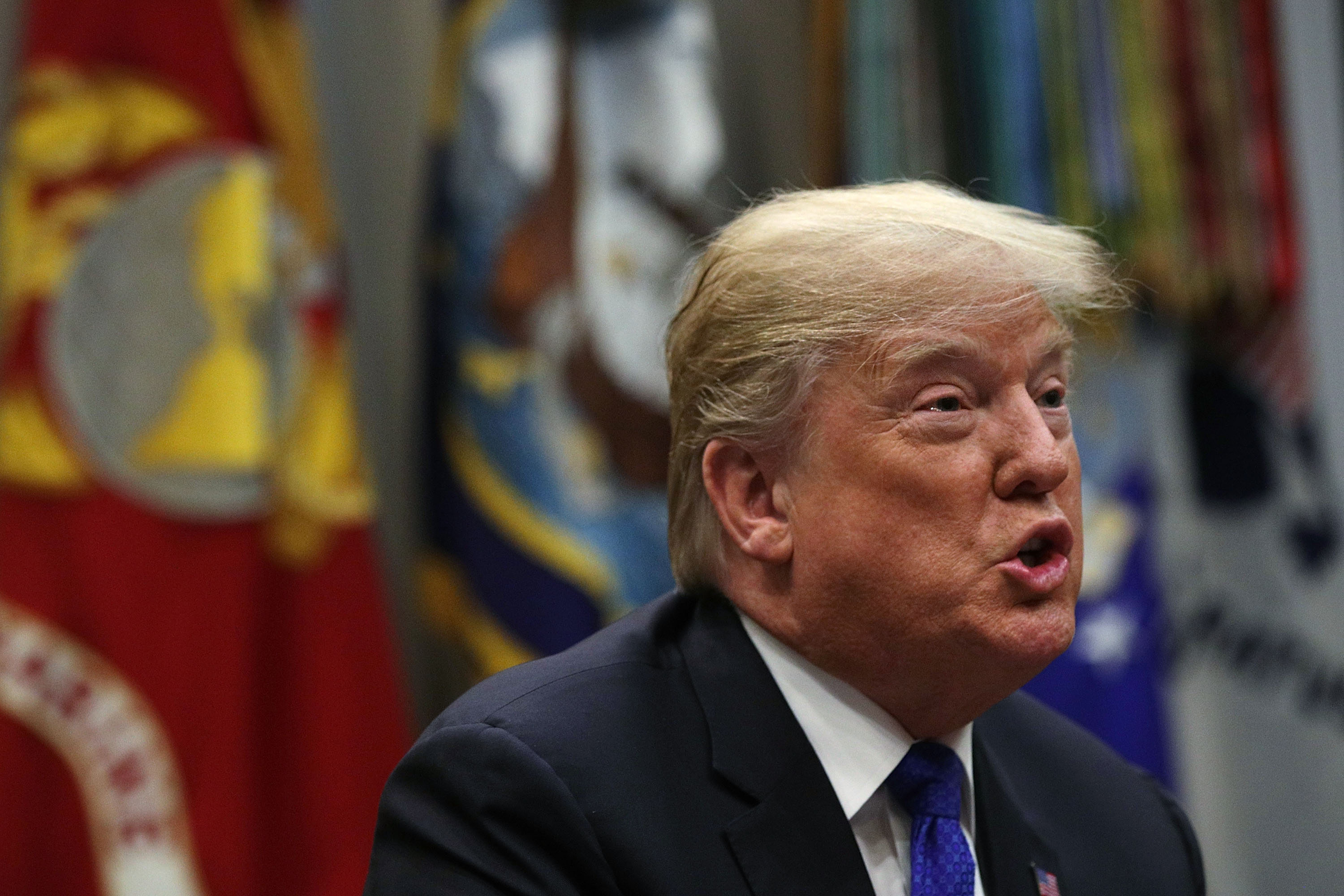 U.S. President Donald Trump speaks during a meeting in the Roosevelt Room of the White House (Photo by Alex Wong/Getty Images)