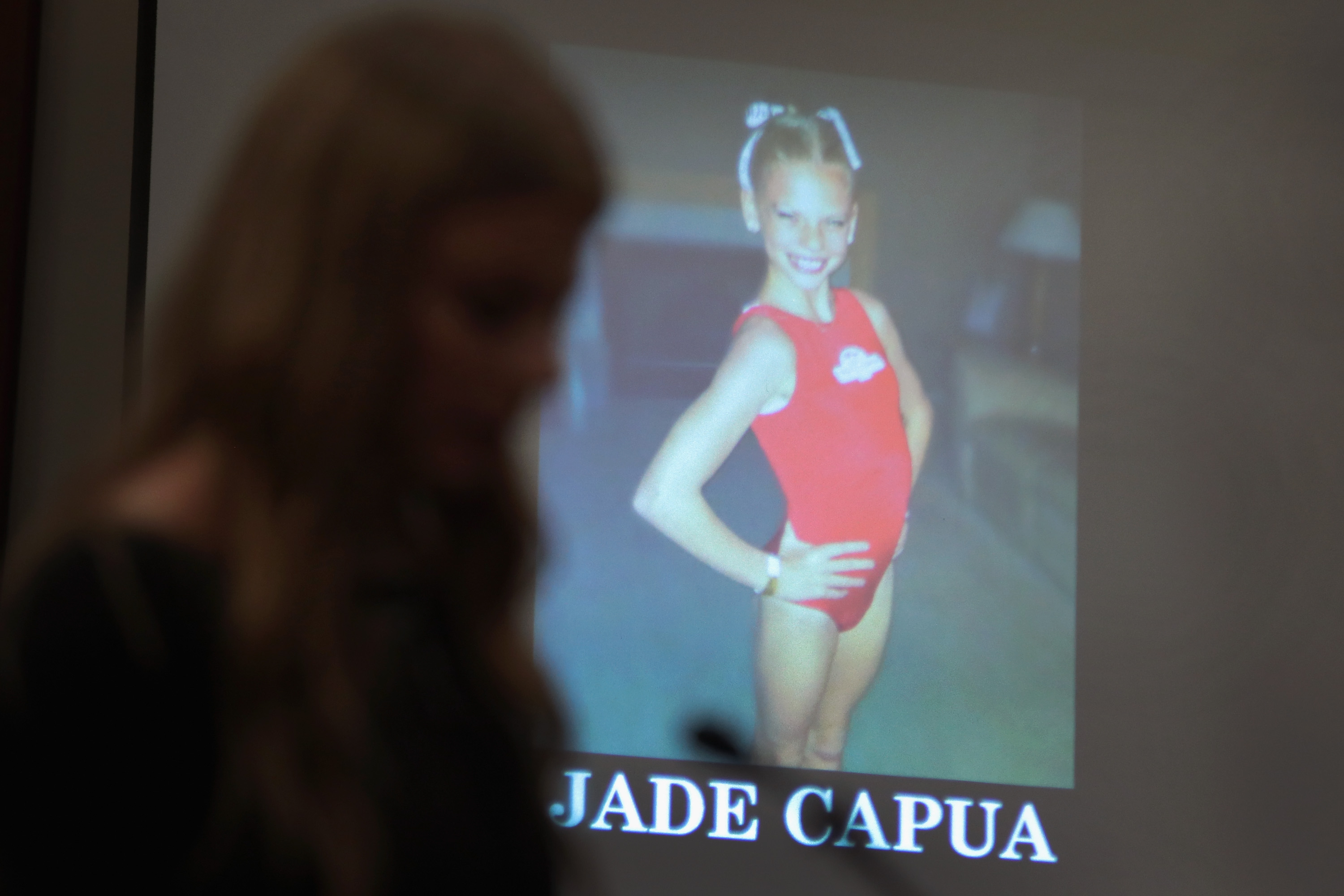 LANSING, MI - JANUARY 16: Jade Capua gives a victims impact statement at the sentencing of Larry Nassar. CREDIT: Scott Olson/Getty Images
