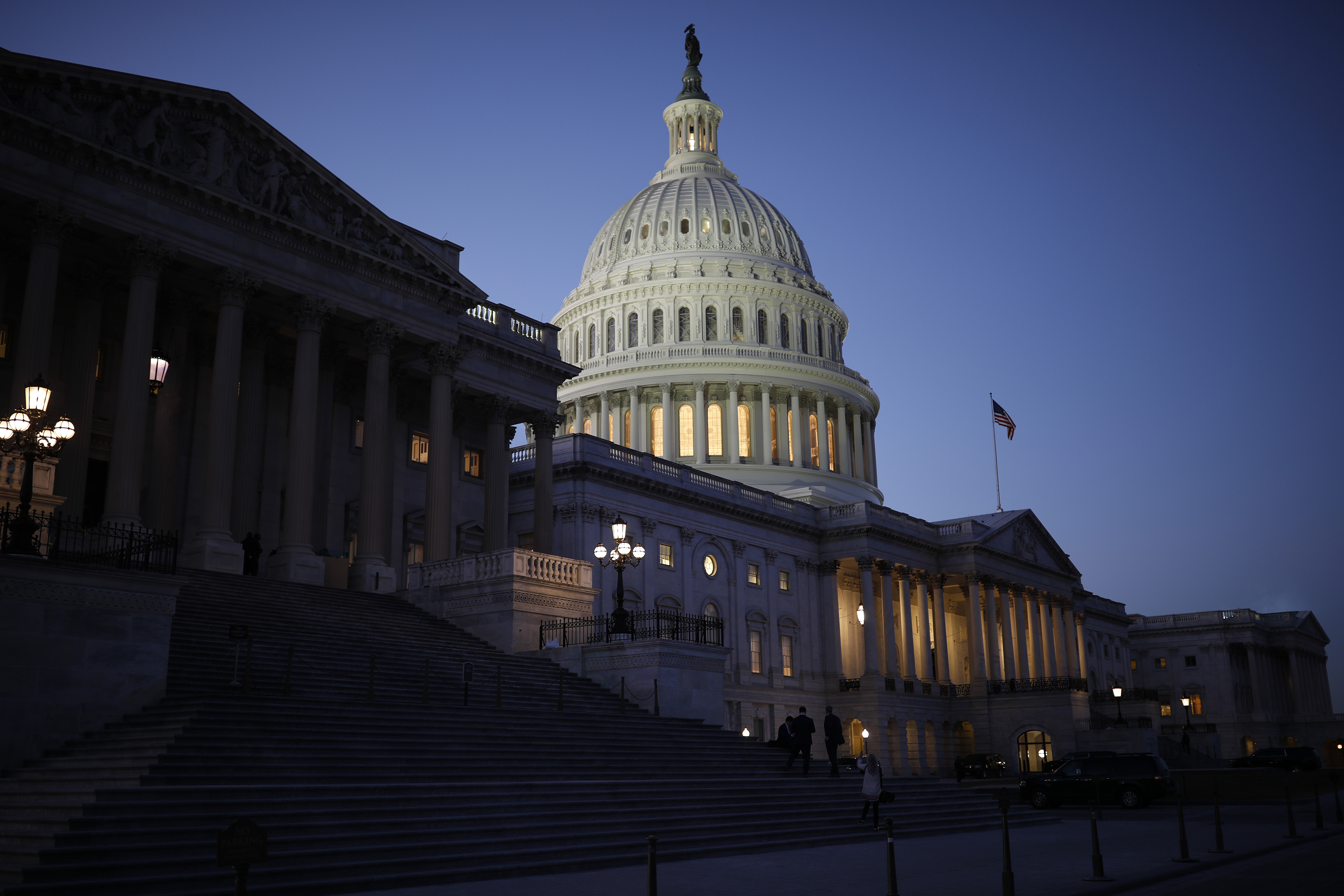 WASHINGTON, DC - JANUARY 19: The U.S. Capitol is seen as lawmakers work to avert a government shutdown January 19, 2018 in Washington, DC. A continuing resolution to fund the government has passed the House of Representatives but faces a stiff challenge in the Senate. (Photo by Aaron P. Bernstein/Getty Images)