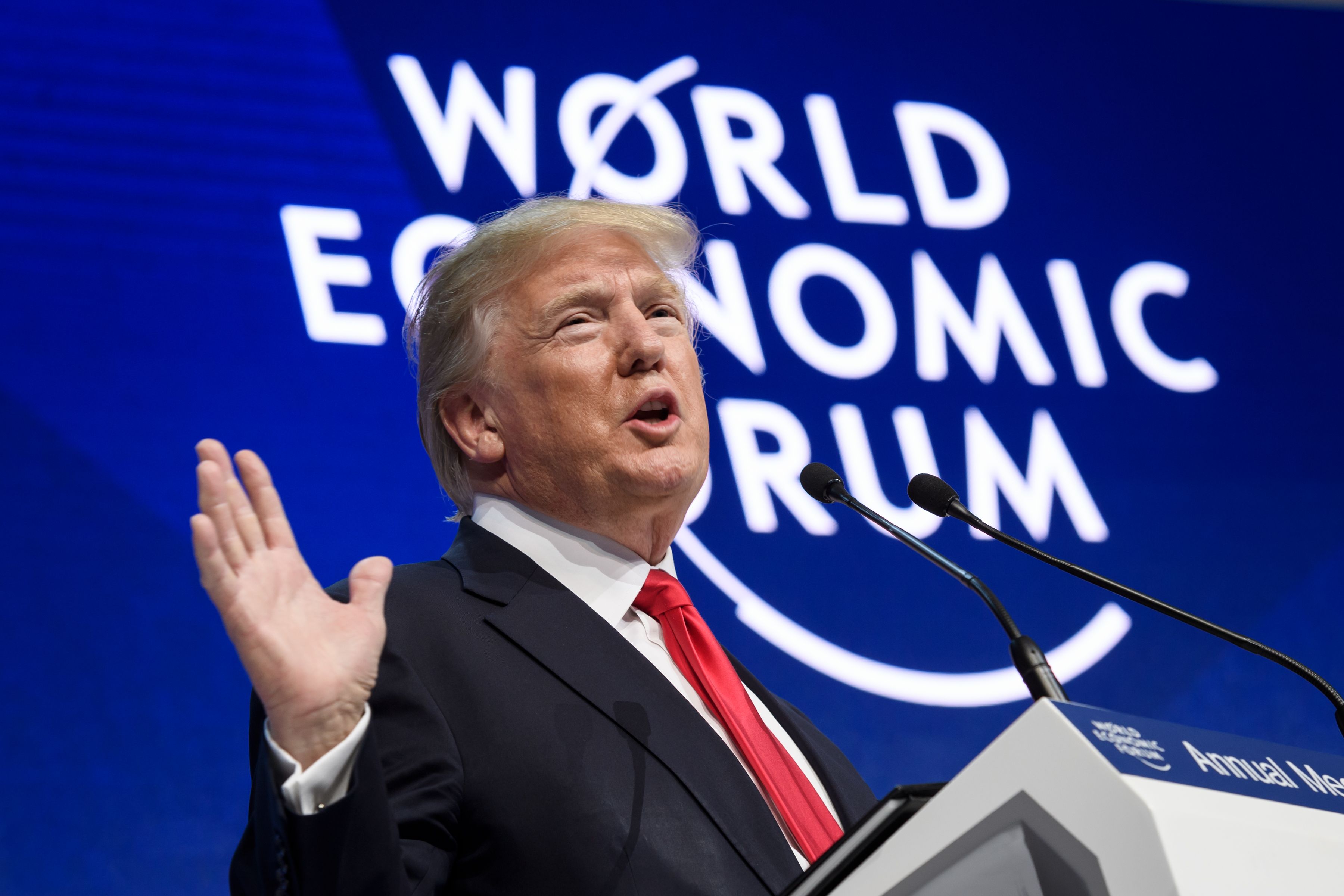 US President Donald Trump delivers a speech during the World Economic Forum (WEF) annual meeting on January 26, 2018 in Davos, Switzerland. CREDIT: Fabrice Coffrini /AFP/Getty Images.