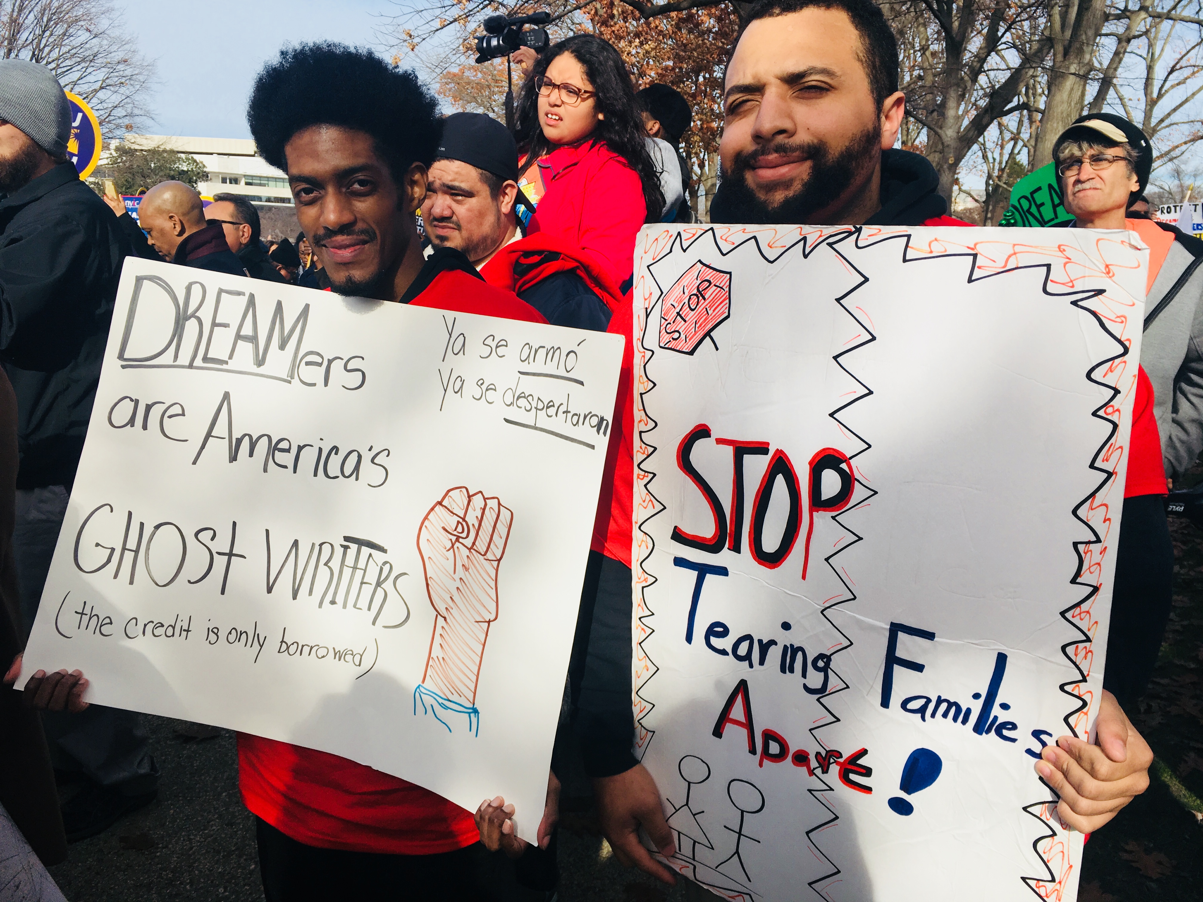 Immigrant advocates take to a rally in Washington, D.C. to call on Congress to pass permanent protections for so-called DREAMers, a group of undocumented immigrants brought to the country as children. (Credit: Esther Y. Lee)