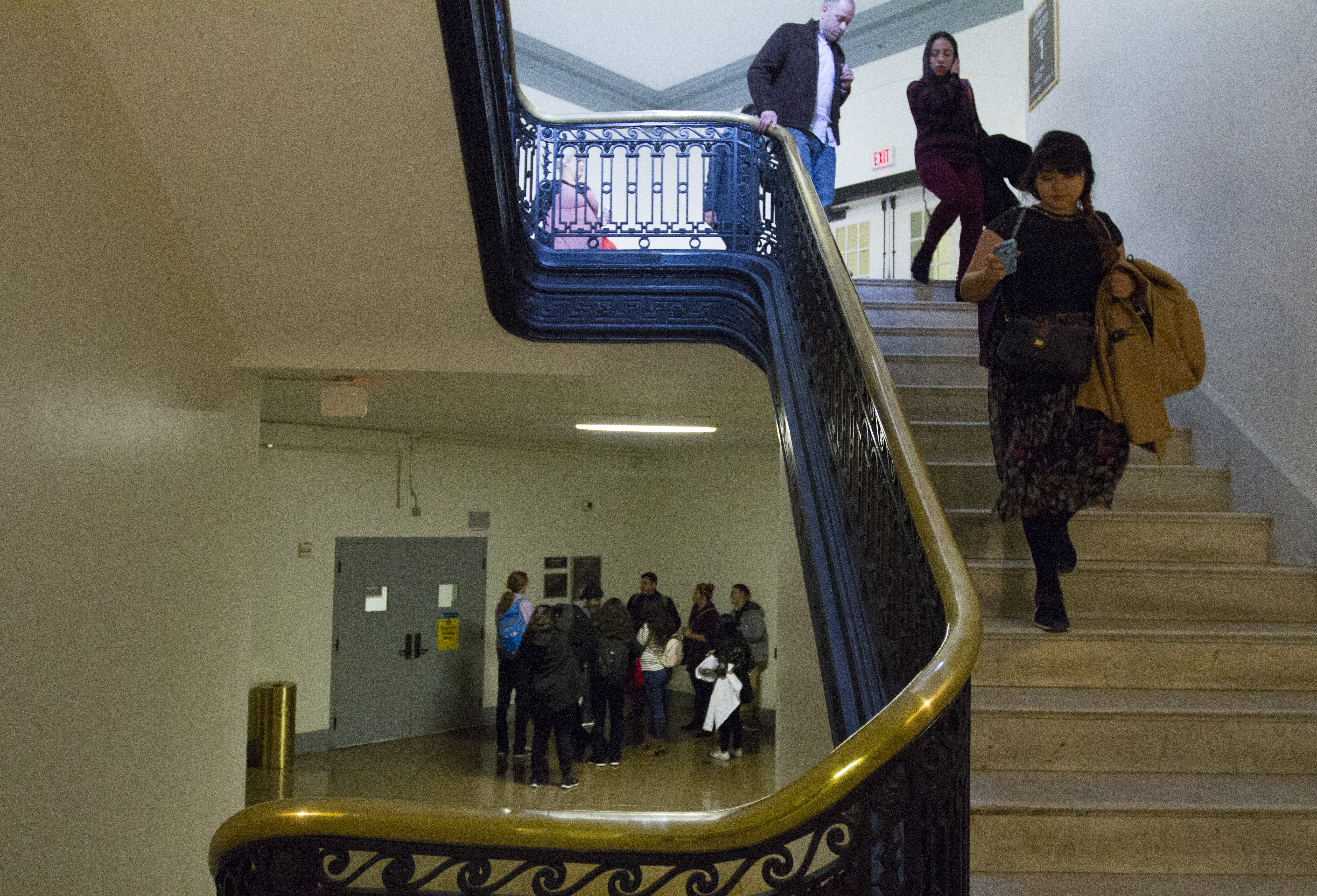 The group of DACA recipients and advocates gathers in the basement of the House office buildings preparing to talk to lawmakers on Dec. 4, 2017 in Washington D.C. (Credit: Megan Janetsky)
