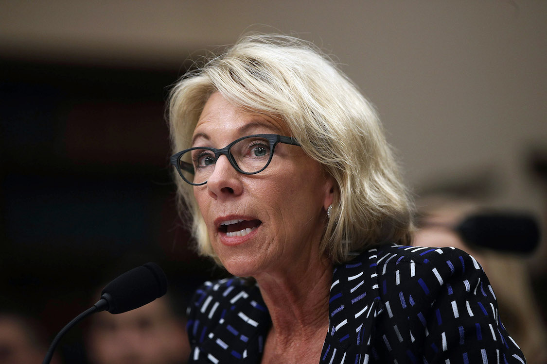 U.S. Secretary of Education Betsy DeVos testifies during a hearing before the Labor, Health and Human Services, Education and Related Agencies Subcommittee of the House Appropriations Committee May 24, 2017 on Capitol Hill in Washington, DC. (CREDIT: Photo by Alex Wong/Getty Images)