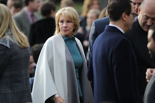 Education Secretary Betsy DeVos called on Congress to hold hearings on school safety after the February 14, 2018, mass shooting at a high school in Florida. CREDIT: Chip Somodevilla/Getty Images