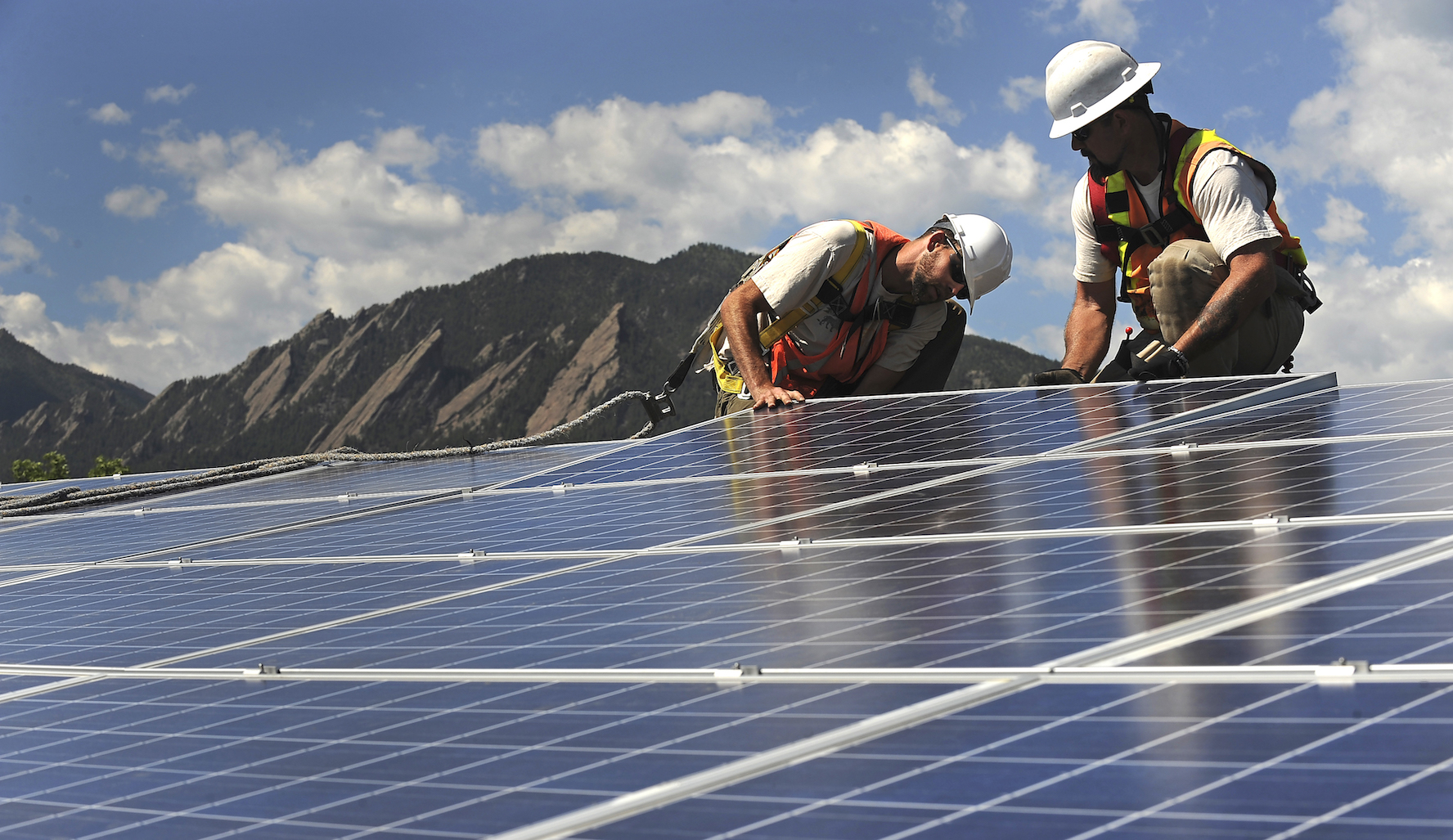 Solar Panel installers in Colorado in June 2017.
CREDIT: Helen H. Richardson/The Denver Post via Getty Images