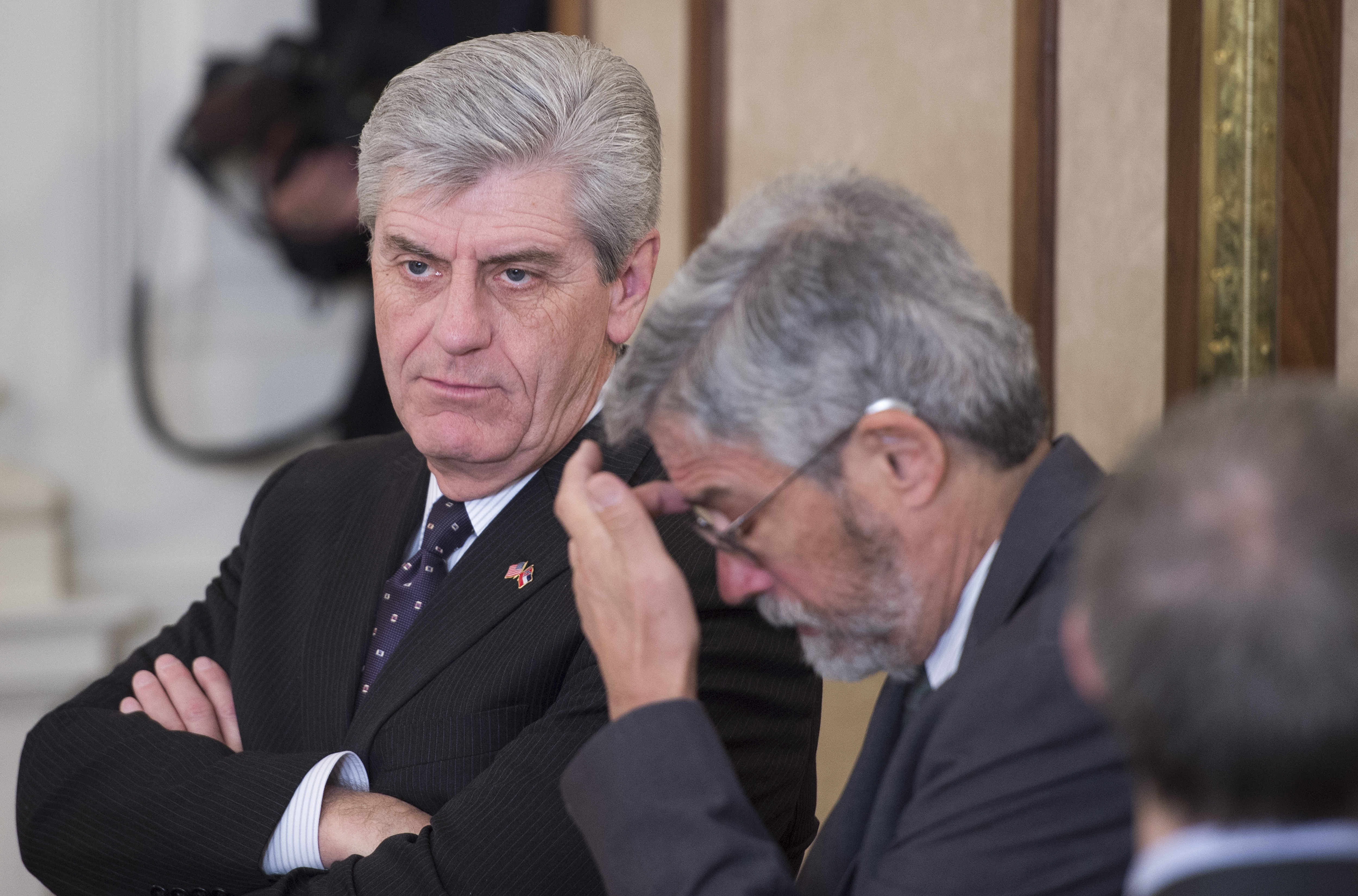 Mississippi Governor Phil Bryant (L) looks on during a meeting of the National Governors Association at the White House in Washington, DC, February 23, 2015. (CREDIT: JIM WATSON/AFP/Getty Images)