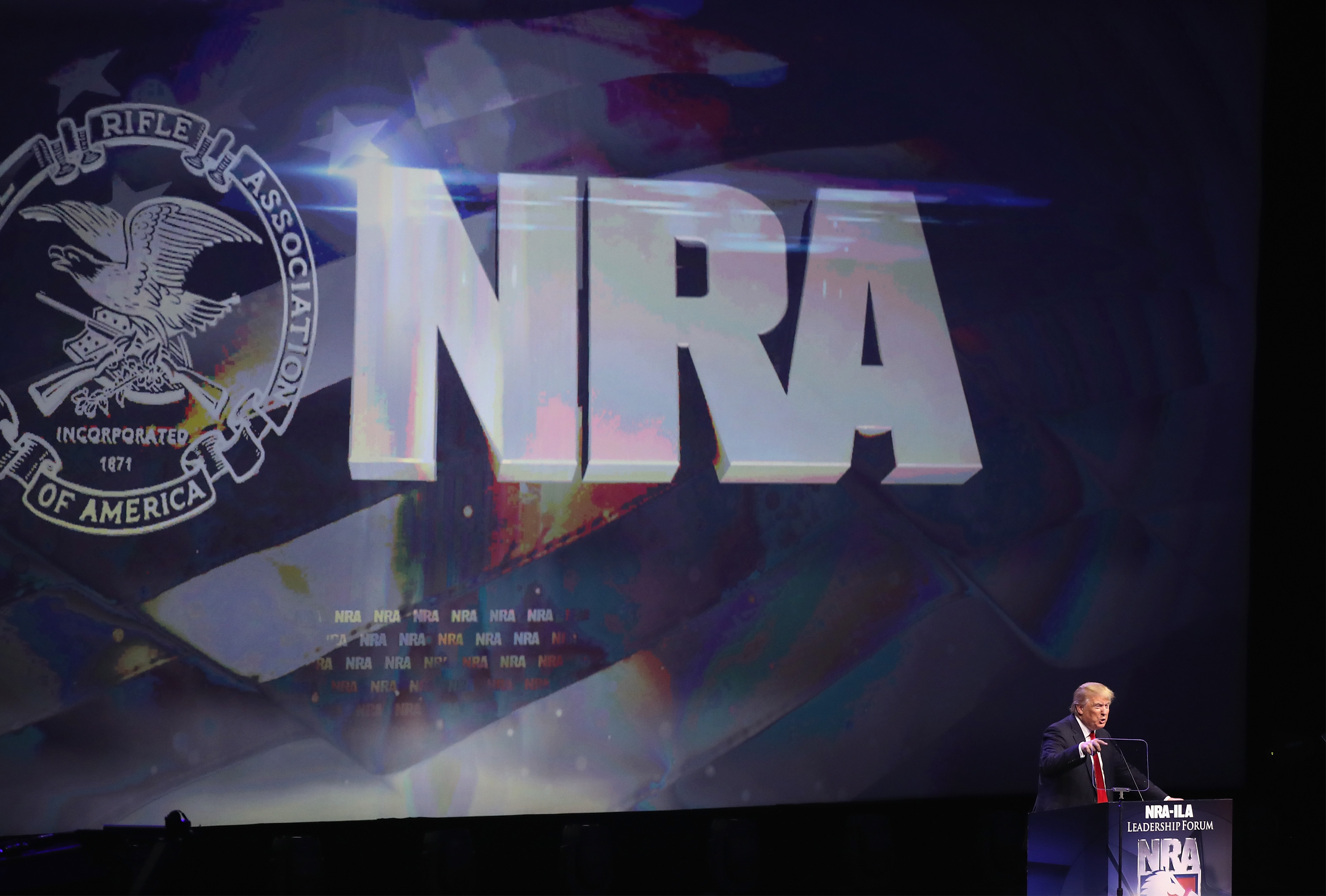 Trump speaks at the NRA convention in 2016. (Photo by Scott Olson/Getty Images)