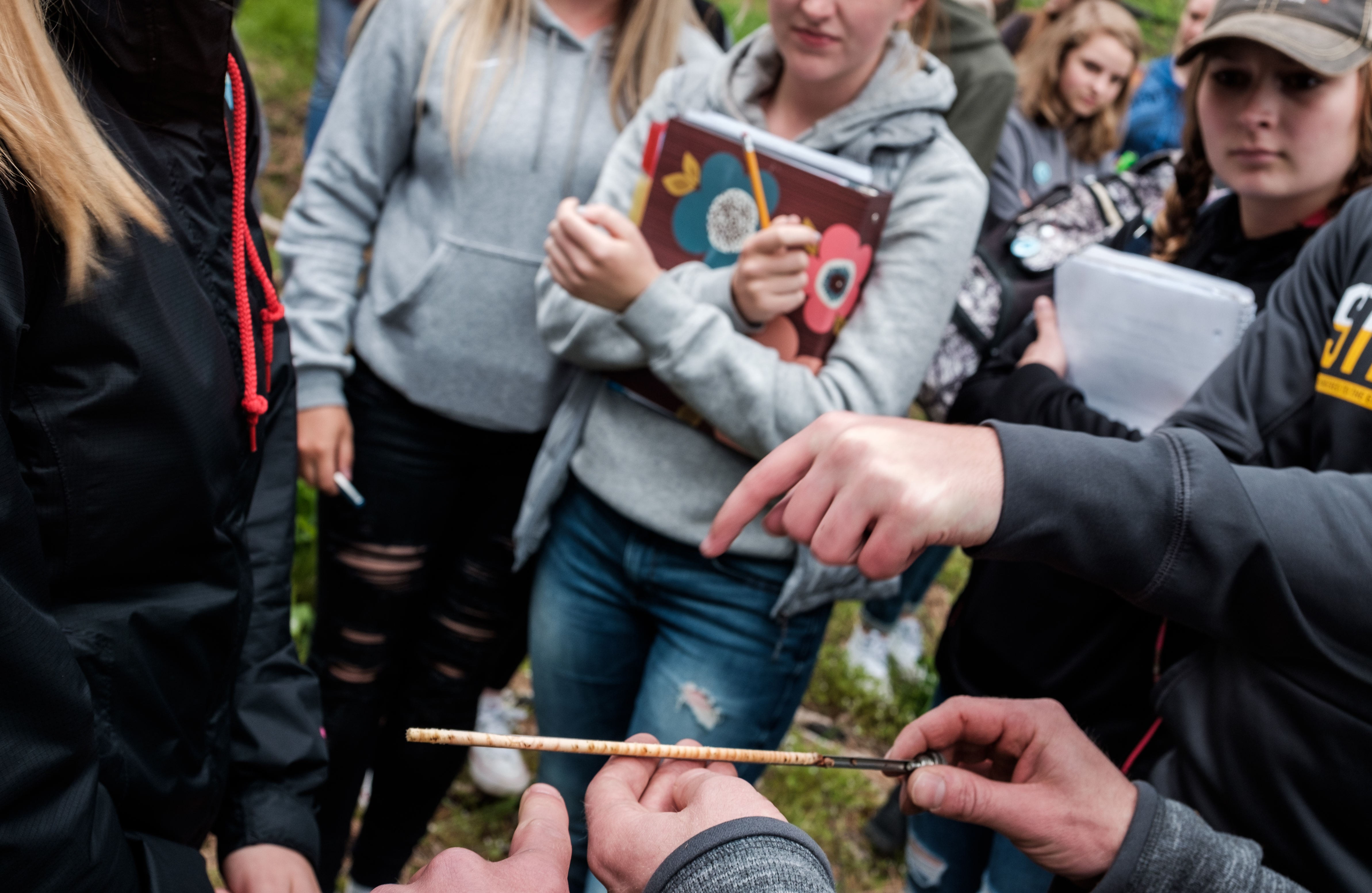 Students from Lake City High School visit Farragut State Park in Idaho measure the core of a tree to learn about the effect that trees have on the environment. (CREDIT: Rajah Bose for The Washington Post via Getty Images)