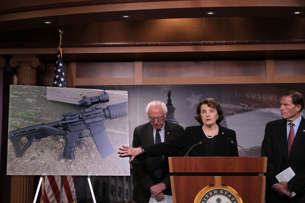 Sen. Feinstein introduced legislation last fall that would ban devices that could make weapons fully automatic. Credit: Chip Somodevilla/Getty Images