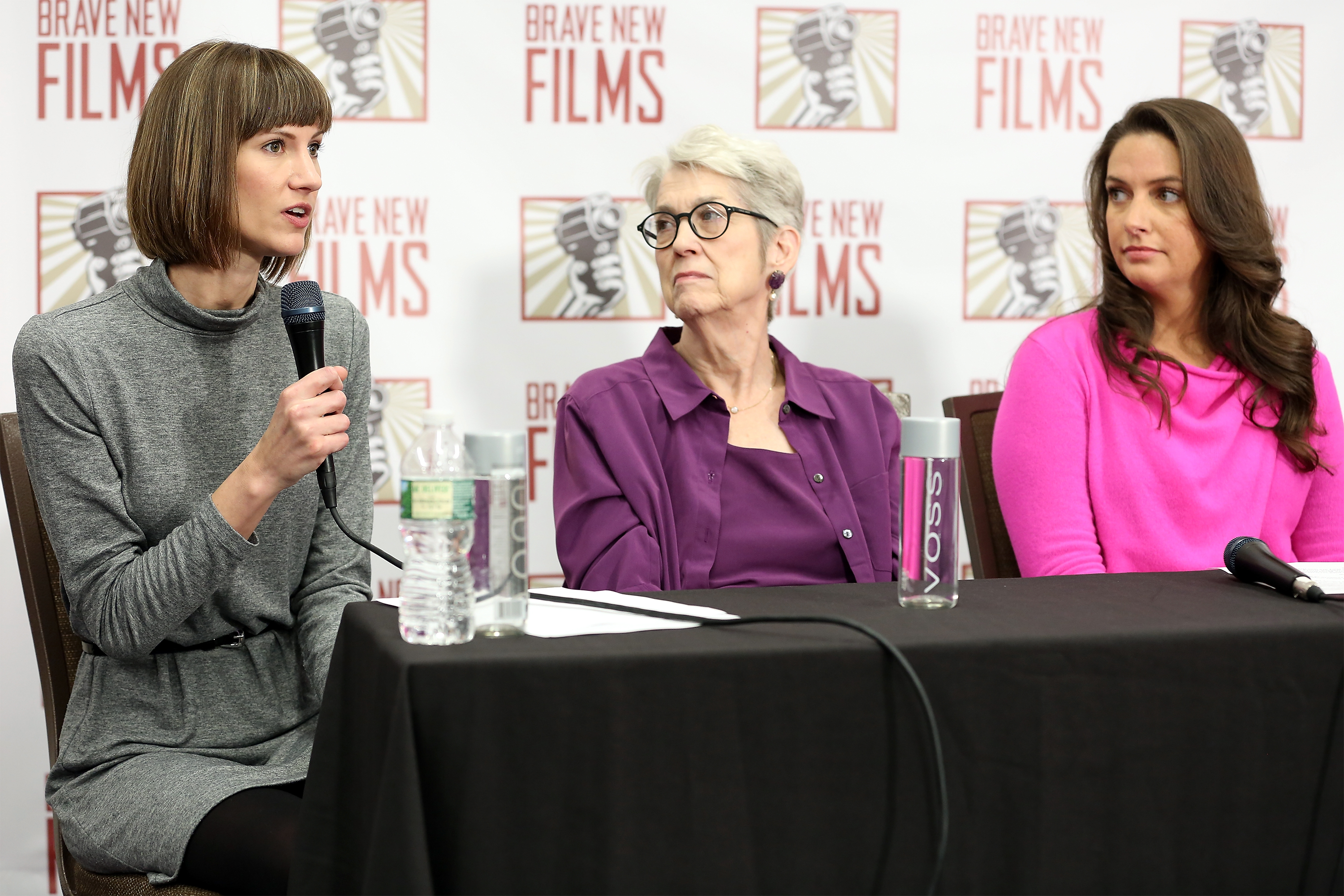 From left to right -- Rachel Crooks, Jessica Leeds, and Samantha Holvey speak during the press conference held by women accusing Trump of sexual harassment on December 11, 2017 in New York City. (CREDIT: Monica Schipper/Getty Images)