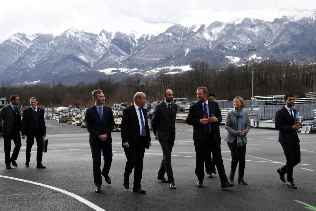 French Prime Minister Edouard Philippe, flanked by Junior Minister in charge of Disabled People Sophie Cluzel (2R), French Junior Minister for Foreign Affairs Jean-Baptiste Lemoyne (3L) and Foreign Affairs Minister Jean-Yves Le Drian (4L). CREDIT: JEAN-PIERRE CLATOT/AFP/Getty Images