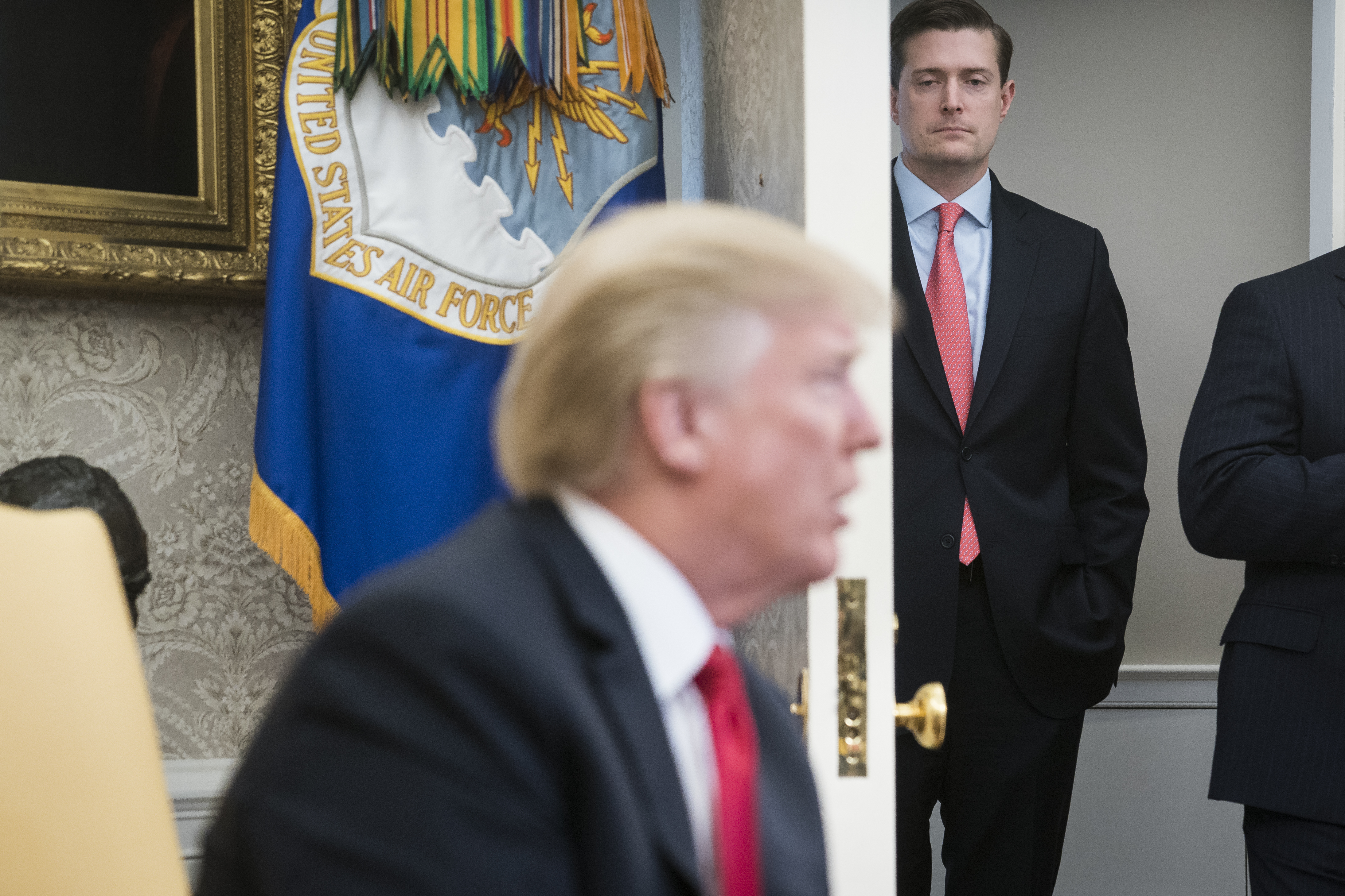 White House Staff Secretary Rob Porter watches as President Donald Trump speaks during a meeting with North Korean defectors in the Oval Office at the White House. CREDIT: Photo by Jabin Botsford/The Washington Post via Getty Images