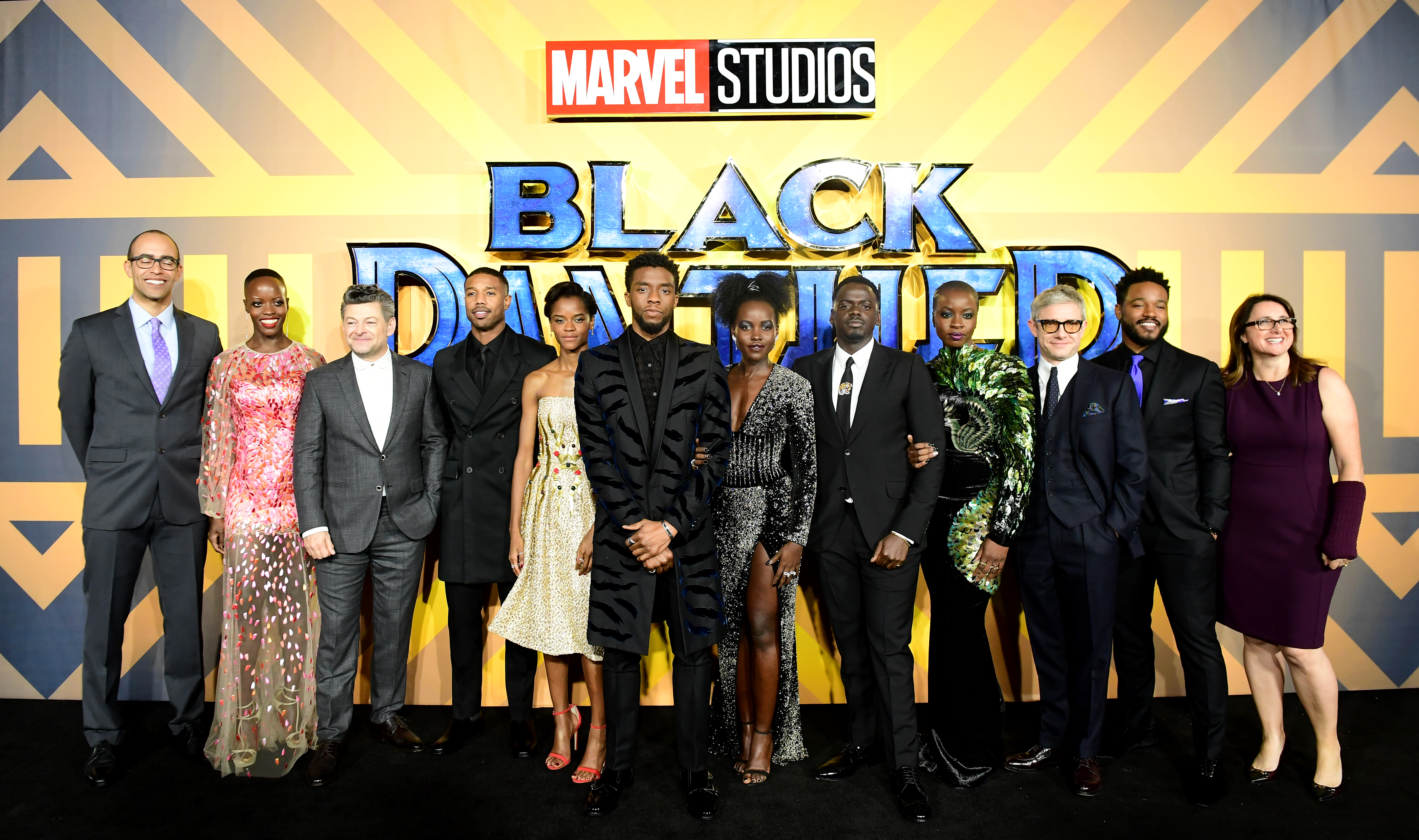 The cast and crew of Black Panther attending The Black Panther European Premiere at The Eventim Apollo Hammersmith London. (Photo by Ian West/PA Images via Getty Images)