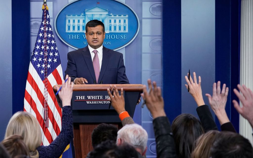 White House Principal Deputy Press Secretary Raj Shah speaks during the daily briefing in the Brady Briefing Room of the White House on February 8, 2018 in Washington, DC. (CREDIT: MANDEL NGAN/AFP/Getty Images)