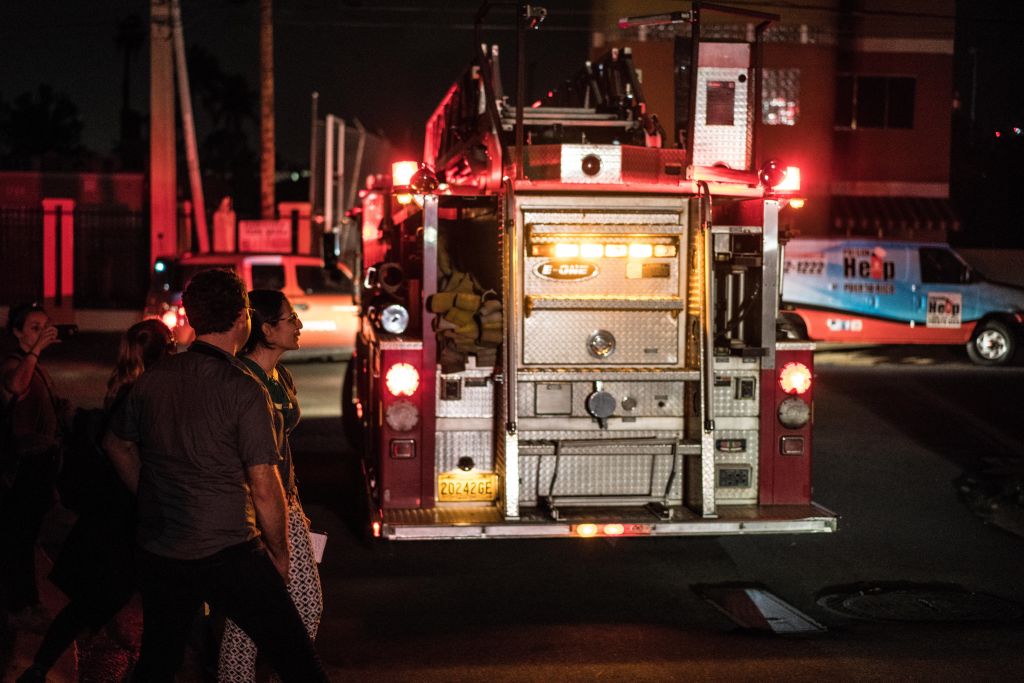 SAN JUAN, PUERTO RICO FEBRUARY 11: Firefighters are seen at Monacillo Station after the electrical fire producing massive power outages in San Juan, Puerto Rico on February 11, 2018. CREDIT: Pablo Pantoja/Anadolu Agency/Getty Images