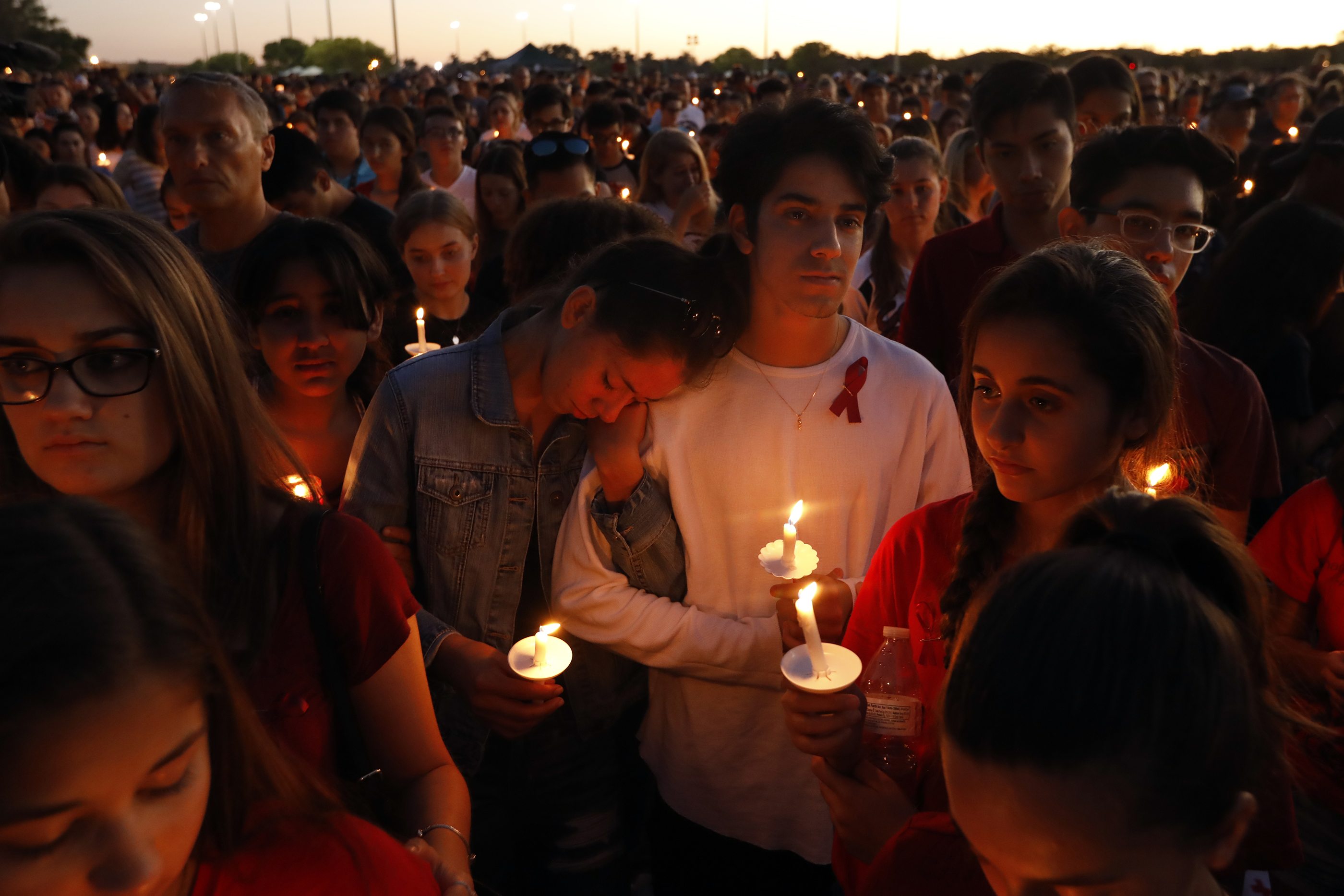 PARKLAND, FL. - February 15:Thousands gathered for an evening vigil at Pine Trails Park in Parkland, Florida to remember those where were killed and injured in the shooting, on February 15, 2018 in Parkland, Florida.. (Carolyn Cole/Los Angeles Times via Getty Images)