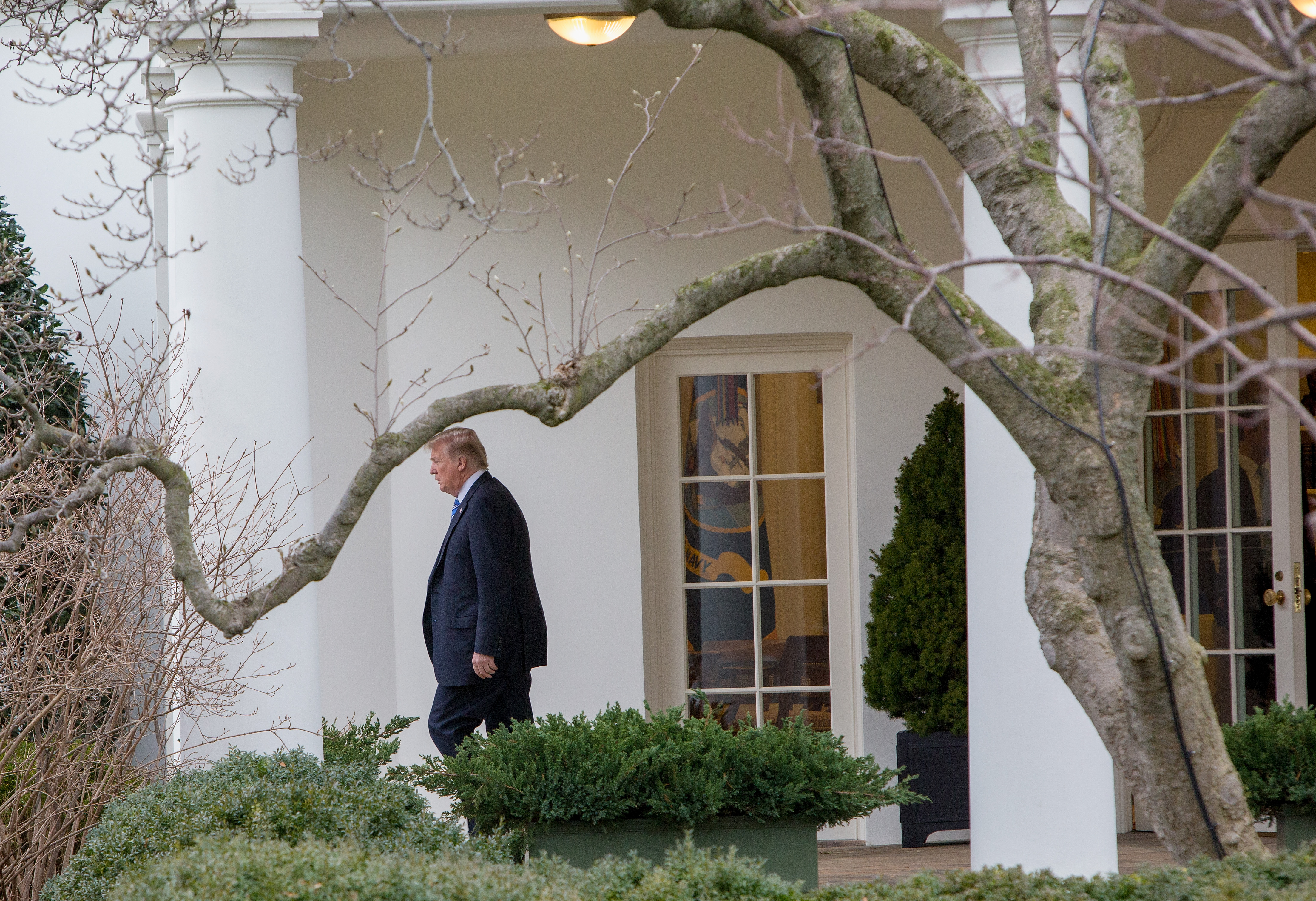Trump walks from the Oval Office to the Marine One helicopter as they depart from the South Lawn of the White House on February 16, 2018 in Washington, DC. (credit: Tasos Katopodis/Getty Images)