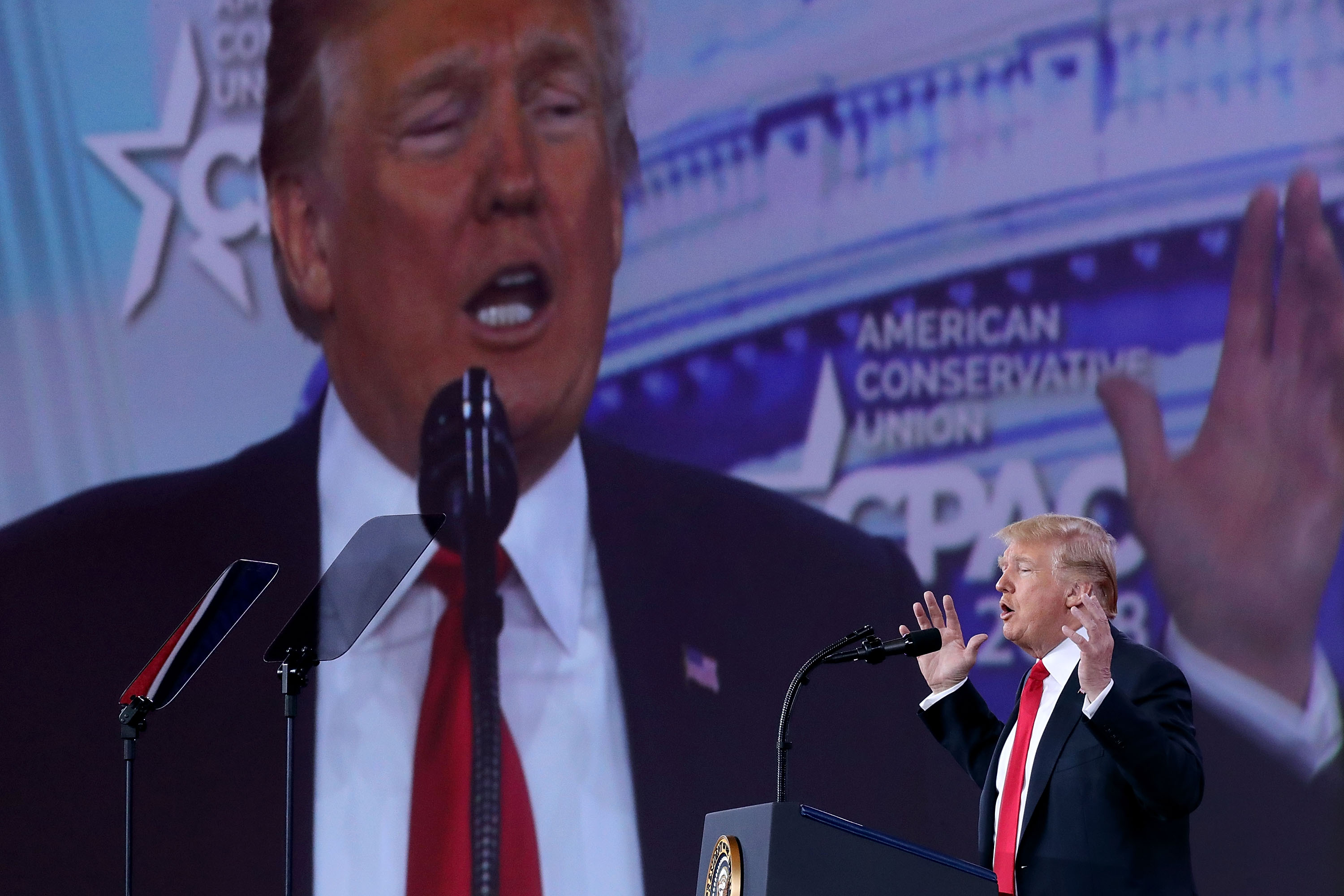 U.S. President Donald Trump addresses the Conservative Political Action Conference at the Gaylord National Resort and Convention Center February 23, 2018 in National Harbor, MD. (CREDIT: Photo by Chip Somodevilla/Getty Images)