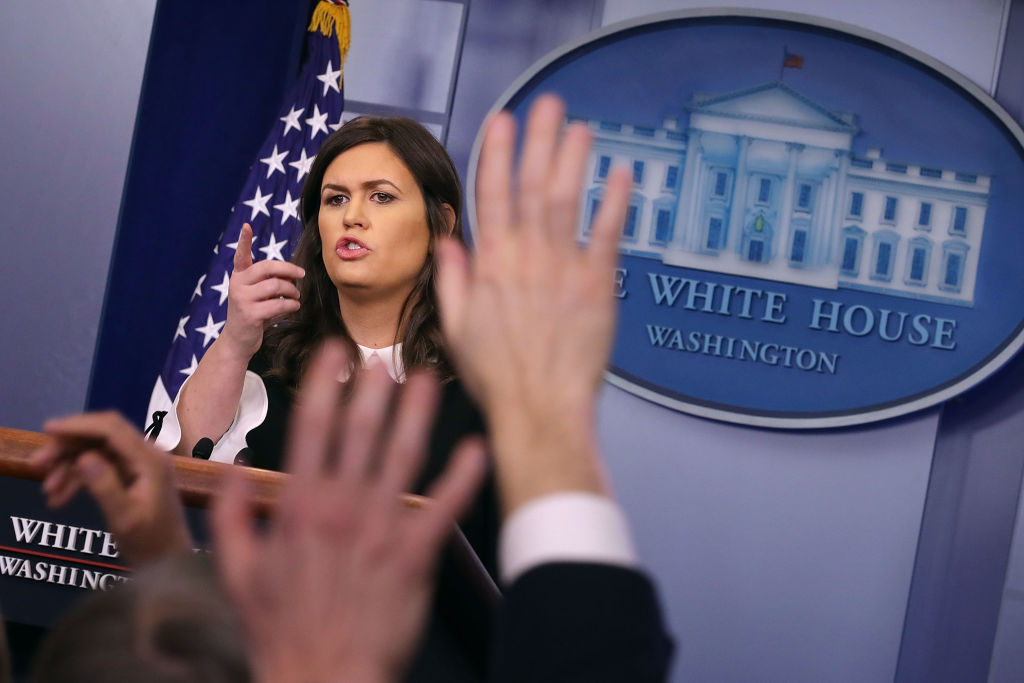 White House Press Secretary Sarah Huckabee Sanders takes questions from reporters during a news briefing at the White House. (CREDIT: Chip Somodevilla/Getty Images)