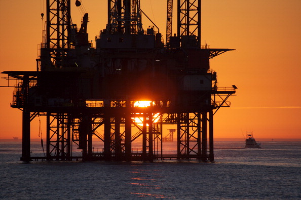 Oil and gas drilling rig in the Gulf of Mexico. CREDIT: Education Images/UIG via Getty Images