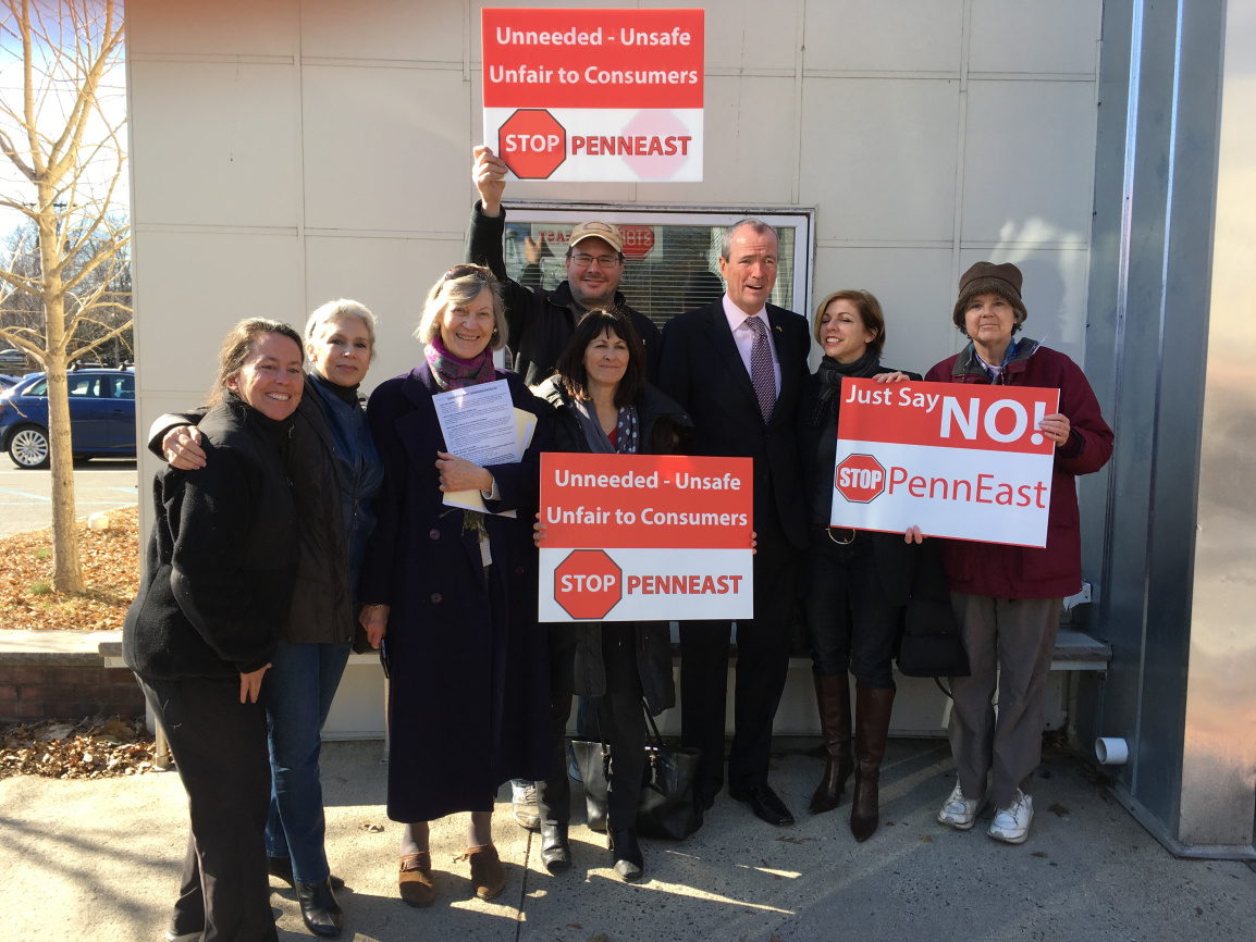 In early 2017, as he was campaigning for governor of New Jersey, Phil Murphy stands with opponents of the PennEast Pipeline project. CREDIT: thecostofthepipeline.com