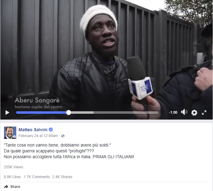Screengrab, Matteo Salvini Facebook