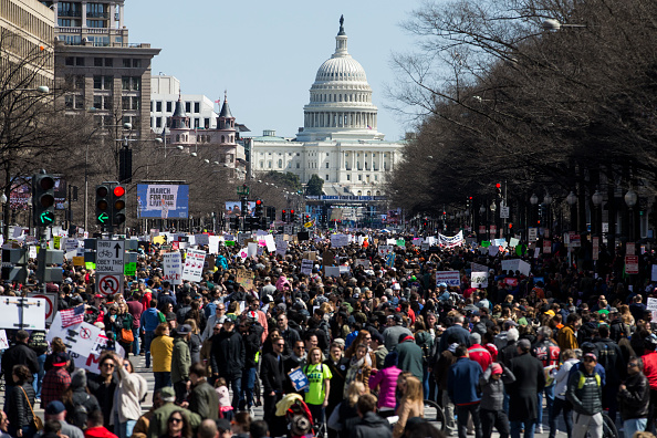 A view of the Capitol as protesters gathered for Saturday's March for Our Lives. CREDIT: Zach Gibson/Getty Images