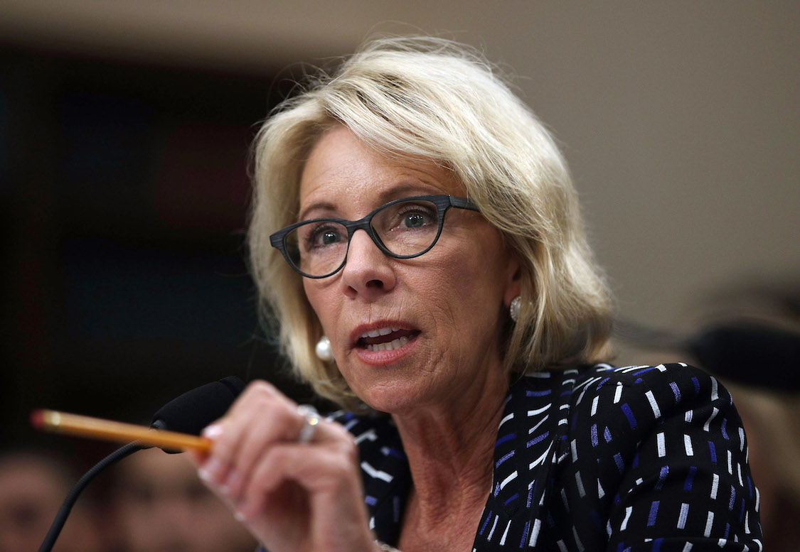 U.S. Secretary of Education Betsy DeVos testifies during a hearing before the Labor, Health and Human Services, Education and Related Agencies Subcommittee of the House Appropriations Committee May 24, 2017 on Capitol Hill in Washington, DC. (CREDIT: Alex Wong/Getty Images)