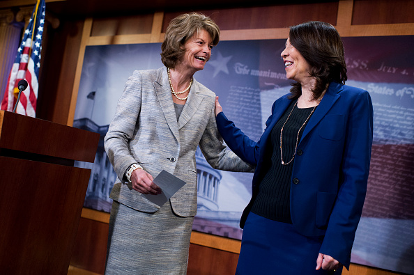 Senate Energy and Natural Resources Committee Chairman Lisa Murkowski (R-AK) and Ranking Member Maria Cantwell (D-WA), seen here in the U.S. Capitol, spoke at a renewable energy policy forum on March 14, 2018. CREDIT: Tom Williams/CQ Roll Call