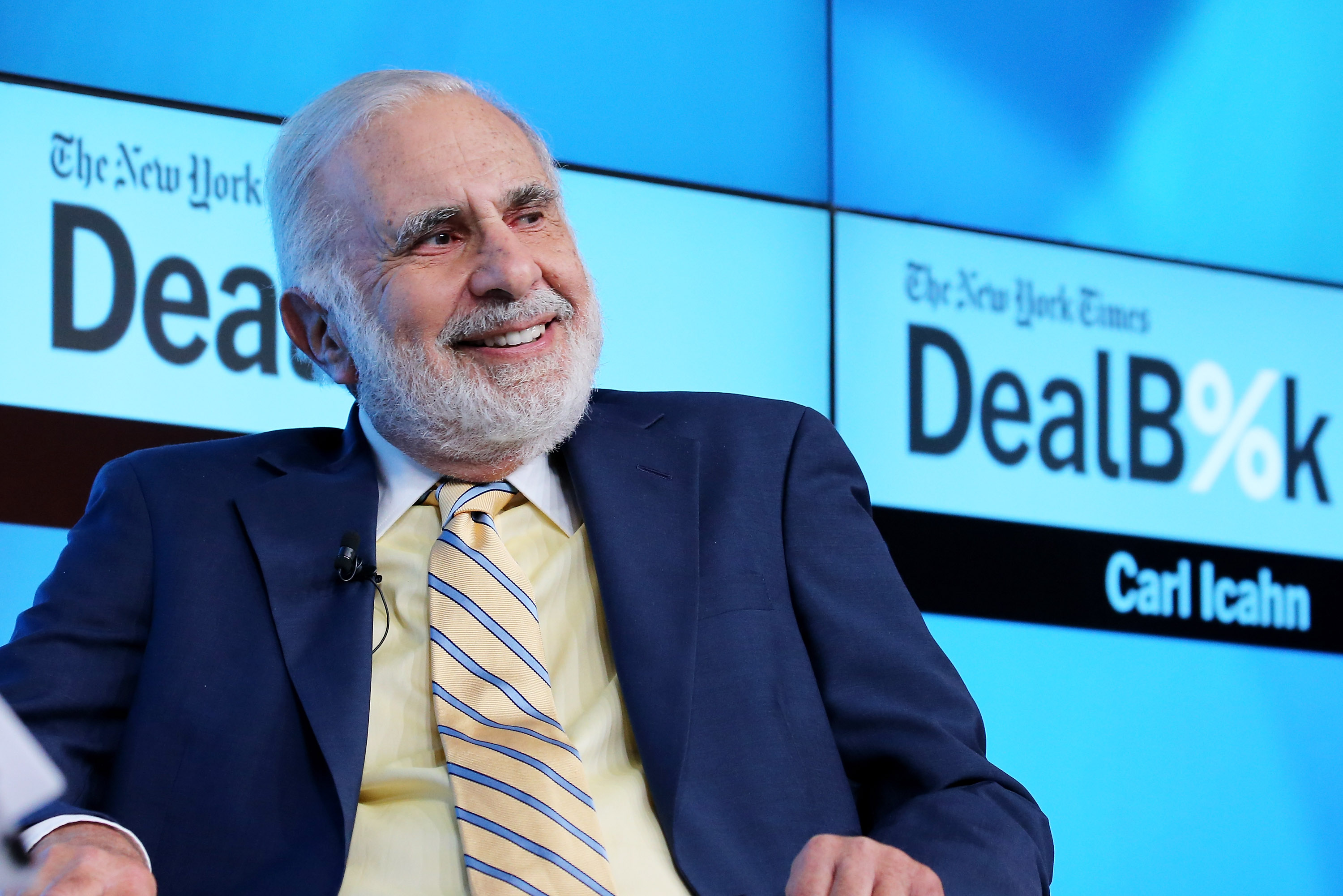 Chairman of Icahn Enterprises Carl Icahn participates in a panel discussion at the New York Times 2015 DealBook Conference at the Whitney Museum of American Art on November 3, 2015 in New York City. CREDIT: Photo by Neilson Barnard/Getty Images for New York Times
