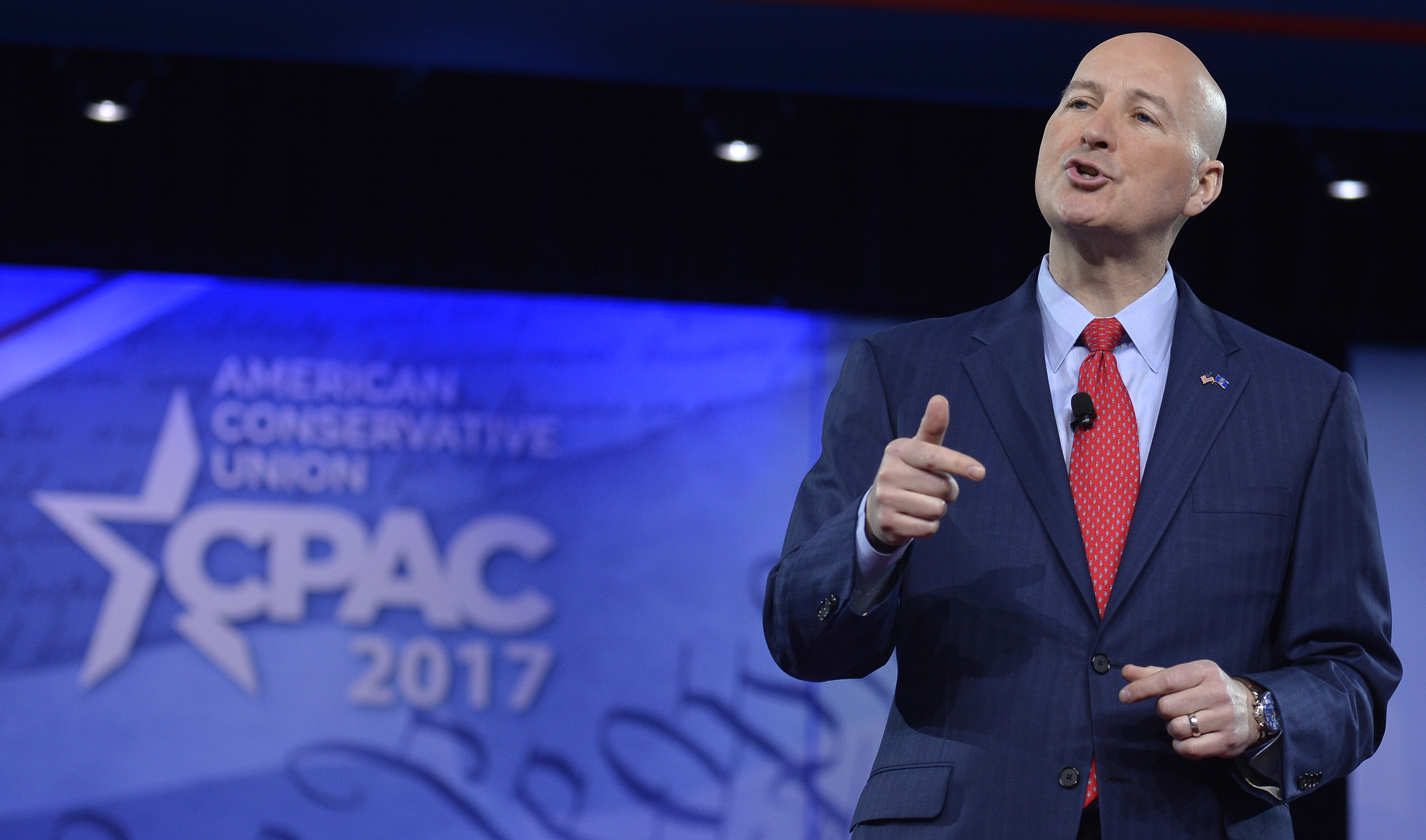 Nebraska Governor Pete Ricketts speaks to the Conservative Political Action Conference (CPAC) at National Harbor, Maryland, February 24, 2017. (CREDIT: MIKE THEILER/AFP/Getty Images)