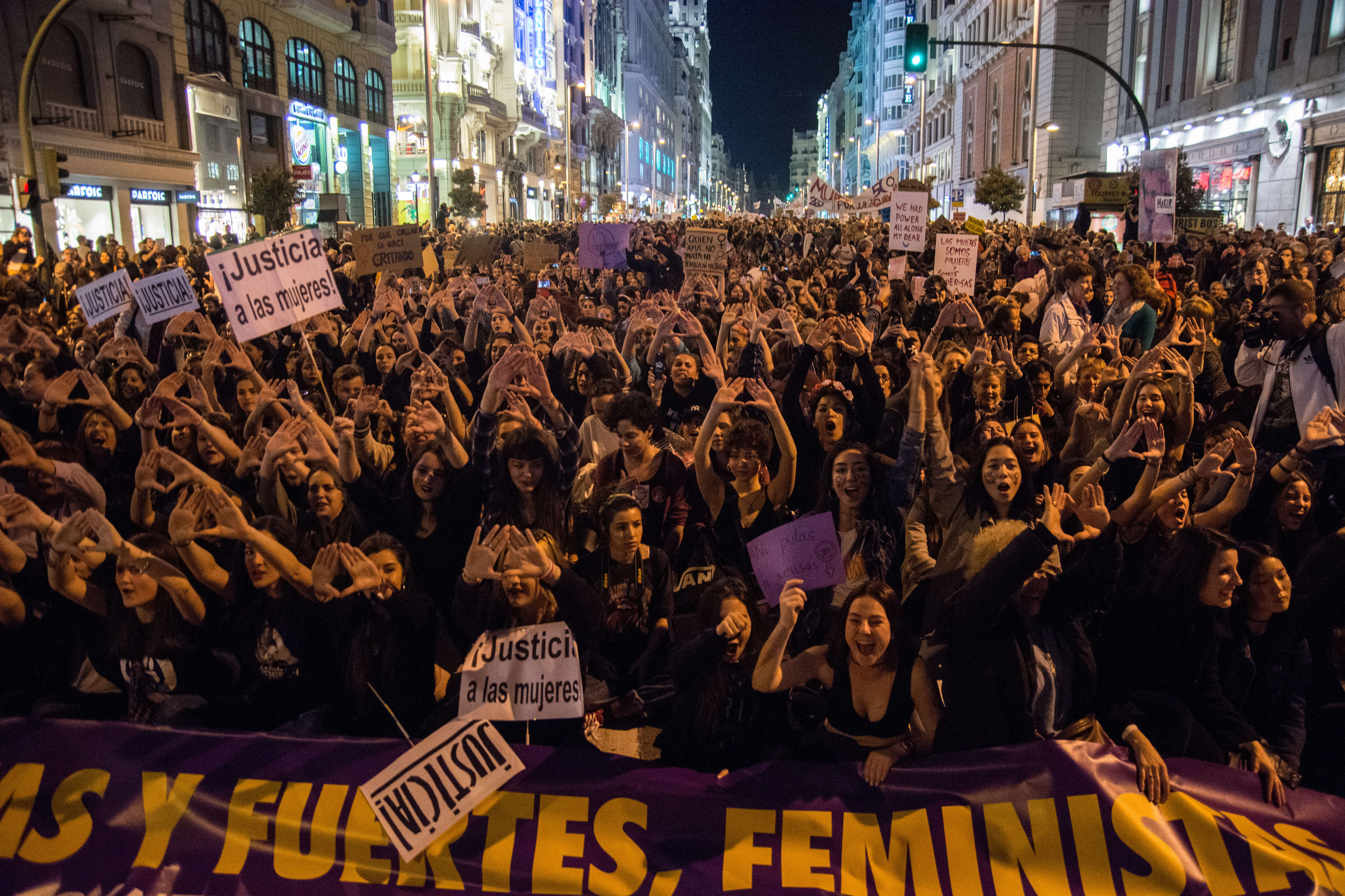 Thousands of people protesting during a demonstration for International Woman's Day. (CREDIT: Marcos del Mazo/LightRocket via Getty Images)