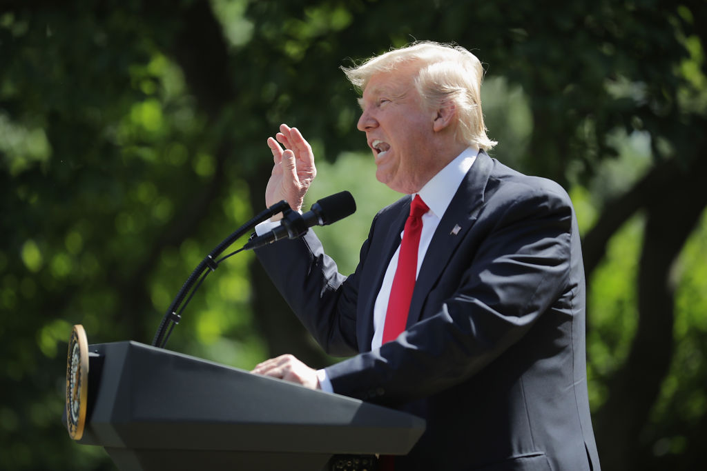 President Donald Trump announces U.S. will pull out of Paris climate change accord, June 1, 2017. CREDIT: Chip Somodevilla/Getty Images