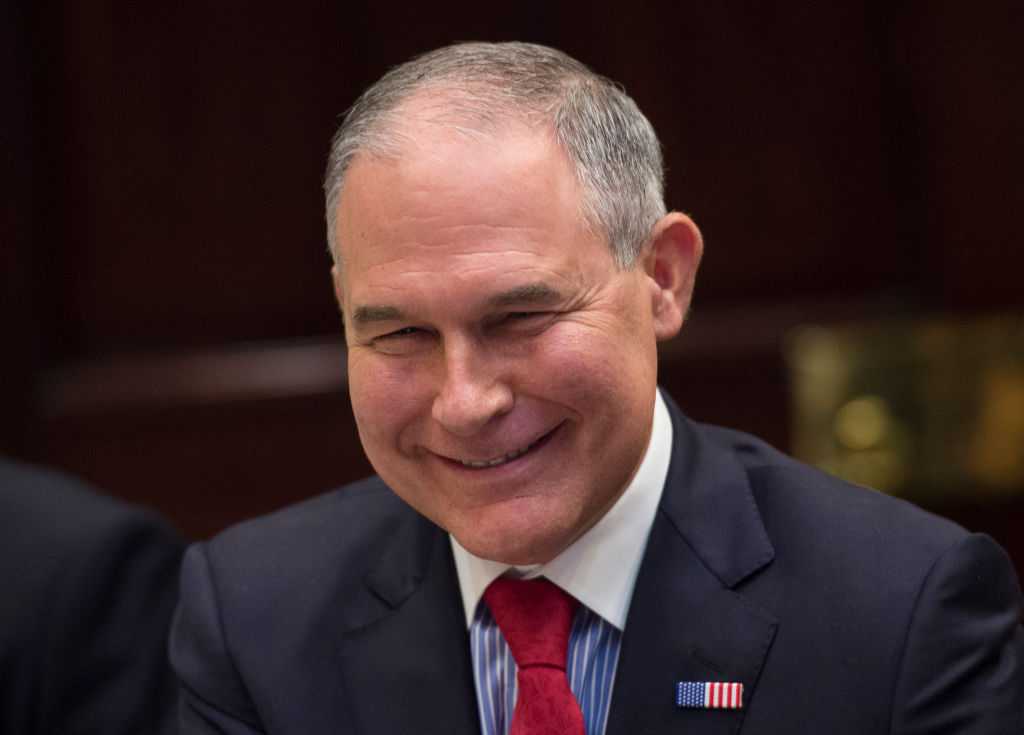 Environmental Protection Agency Administrator and adversary Scott Pruitt smiles. (Photo by Molly Riley-Pool/Getty Images)