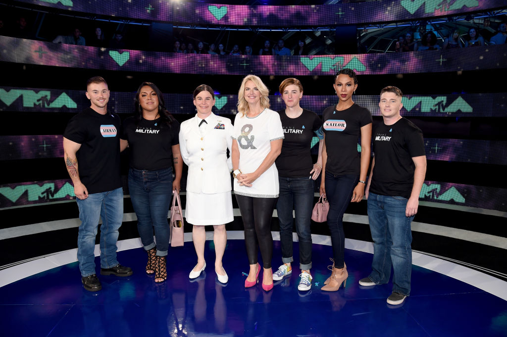 President of GLAAD Sarah Kate Ellis and transgender military members attend the 2017 MTV Video Music Awards. CREDIT: Photo by John Shearer/Getty Images for MTV